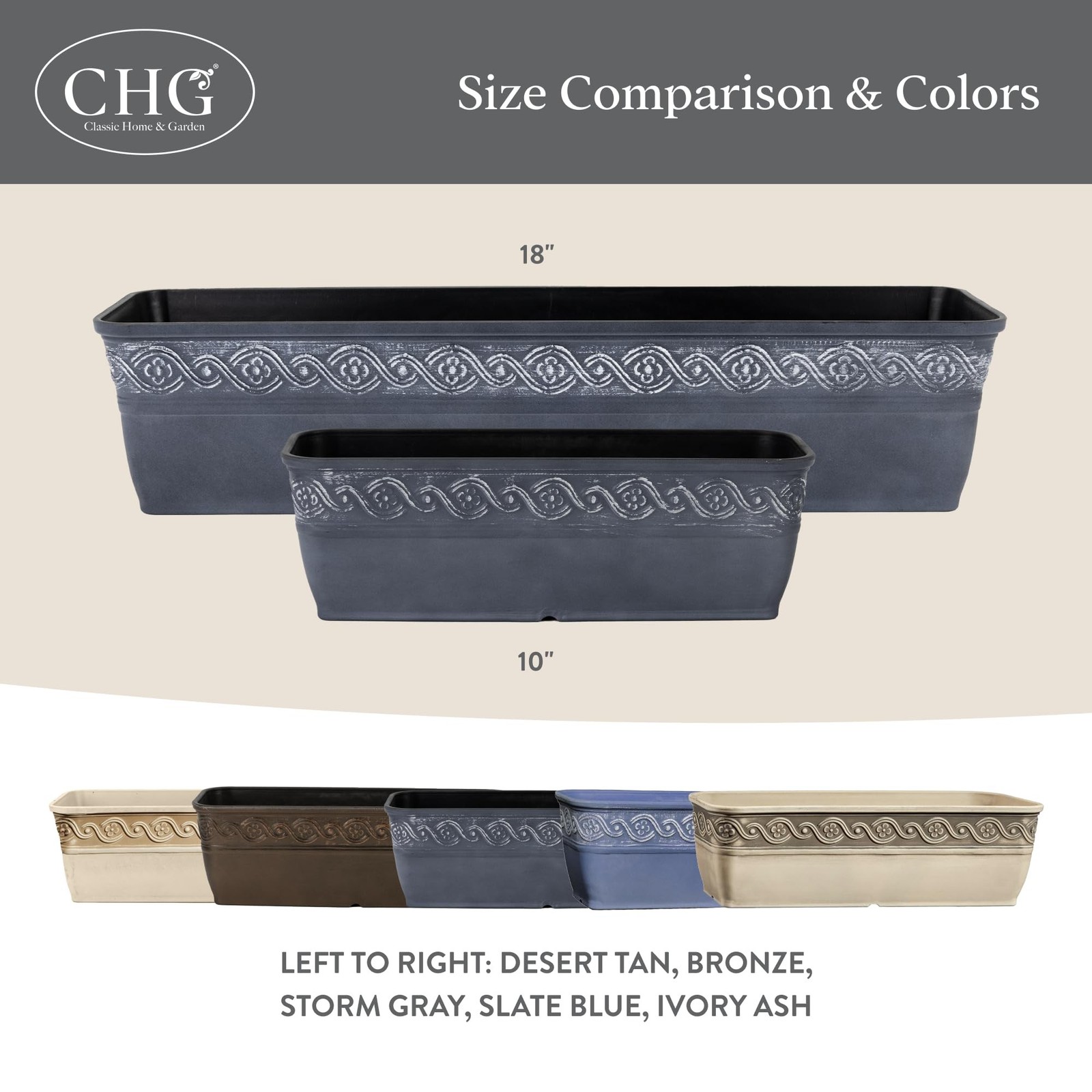 Classic Home and Garden Corinthian Trough Planter, 10″, Bronze, Pack of 3 10′