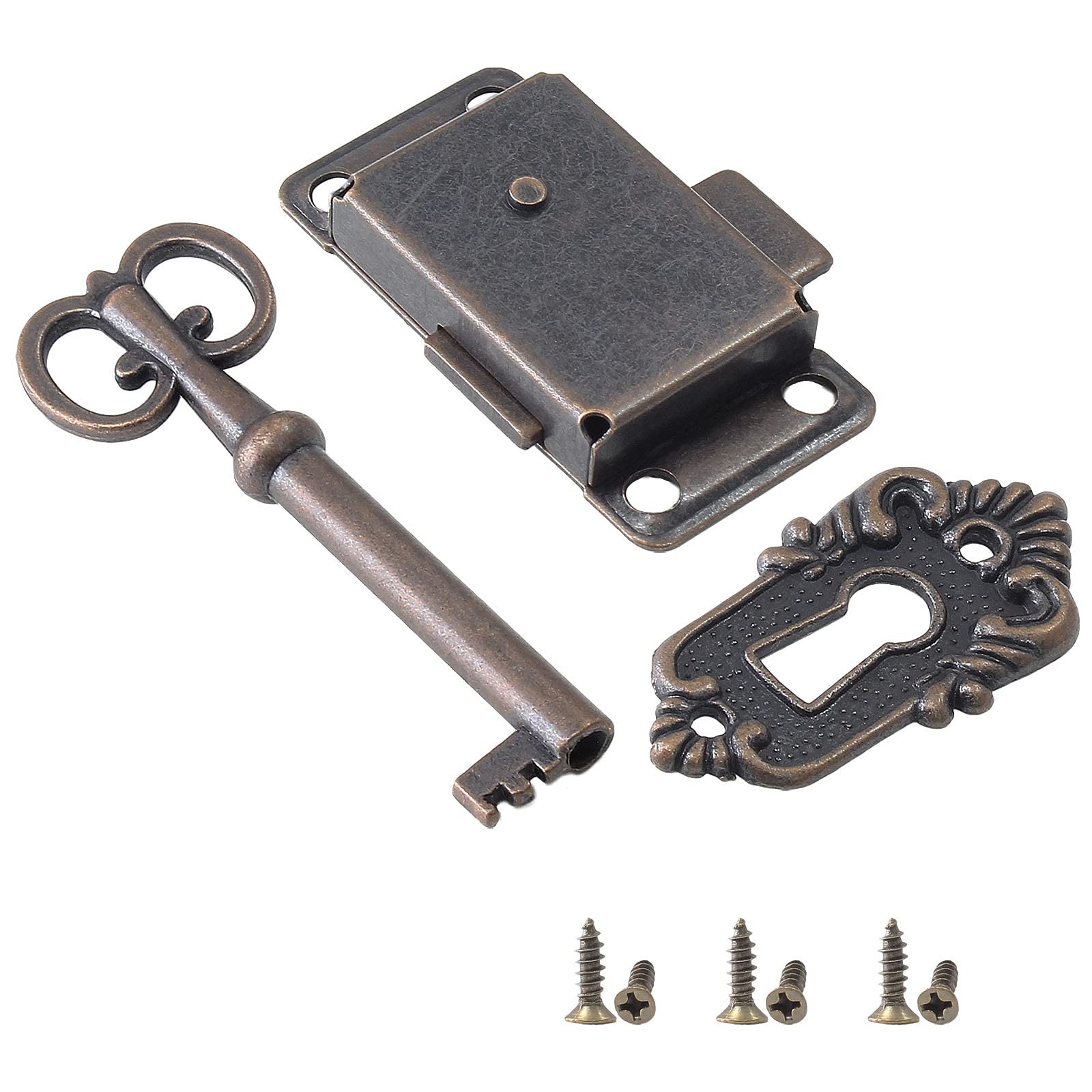 Antique Cabinet Lock – Flush Mount Case Box Lock, Furniture Decorative with Key