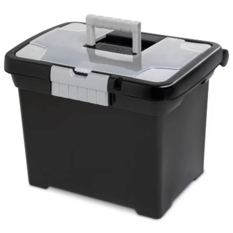 Medium Letter File Box Black: Plastic File Organizer, 8.5×11 Inch Storage Bin