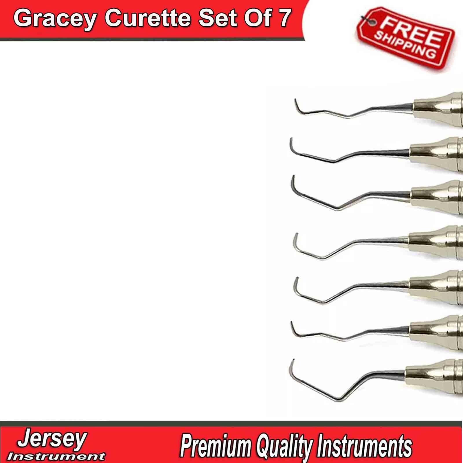 Dental Gracey Curettes Set Of 7 Hollow Handle Surgical Hygiene Instruments CE