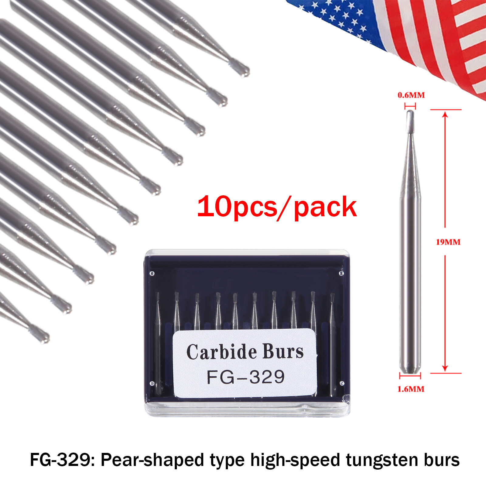 Dental Carbide Burs Tungsten Bur FG # 329 Pear Shape for High Speed Handpiece ty