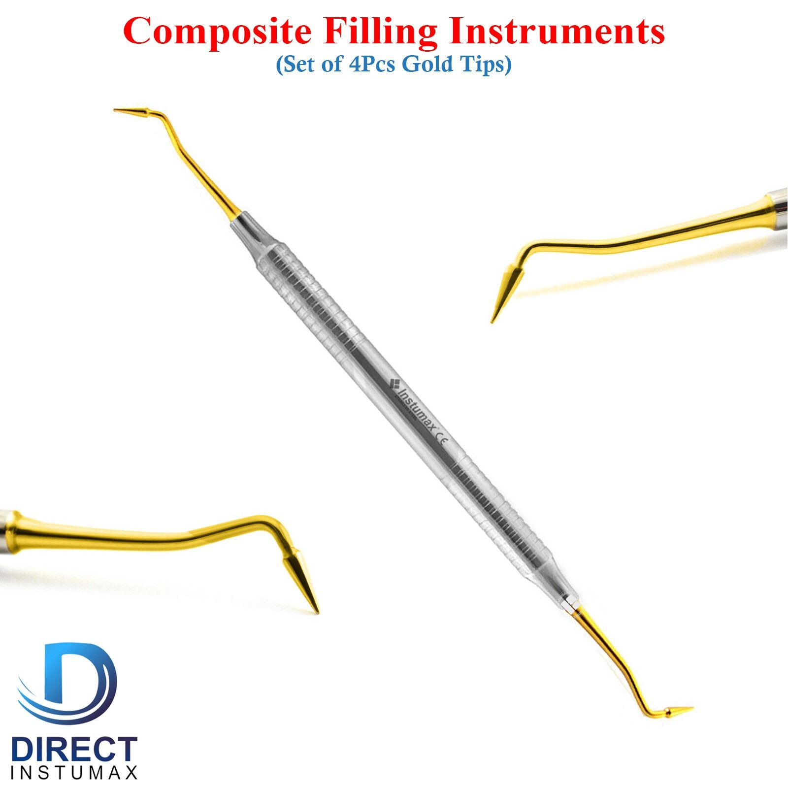 Set Of 4 Dental Resin Filling Instruments Composite Restorative Gold Titanium
