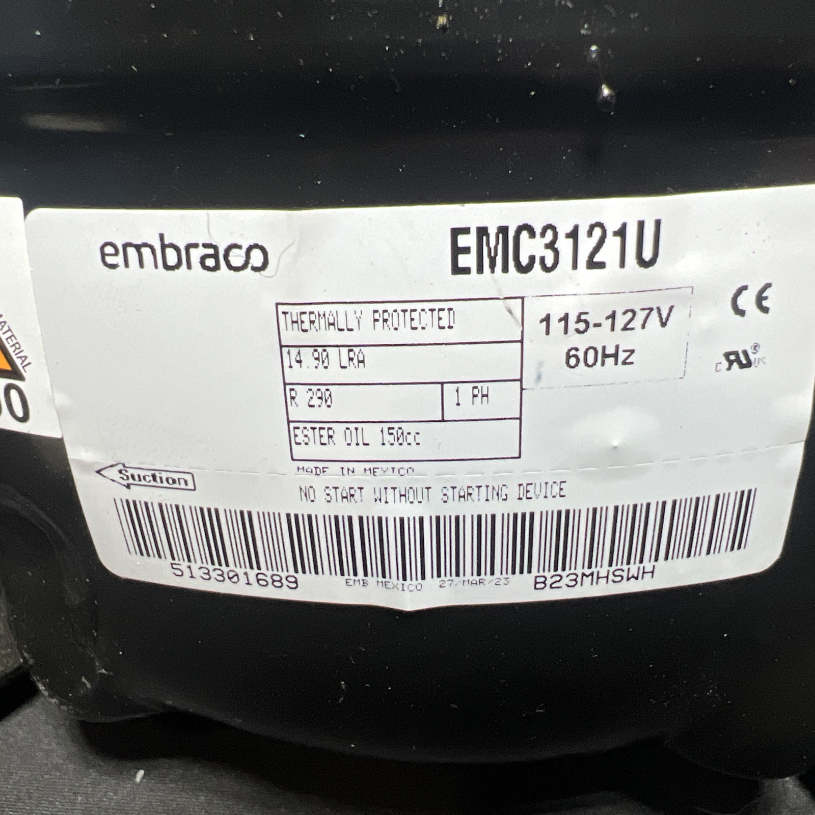 Embraco-EMC3121U-Refrigeration compressor (Fits different Models/brands) New.