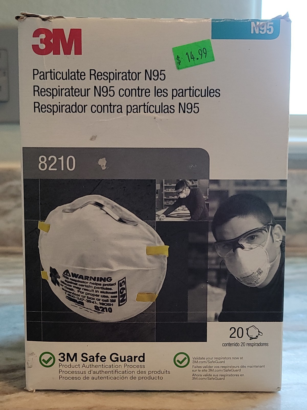 3M 8210 N95 Dust Mask Box of 20 Disposable Protective Particulate Respirator