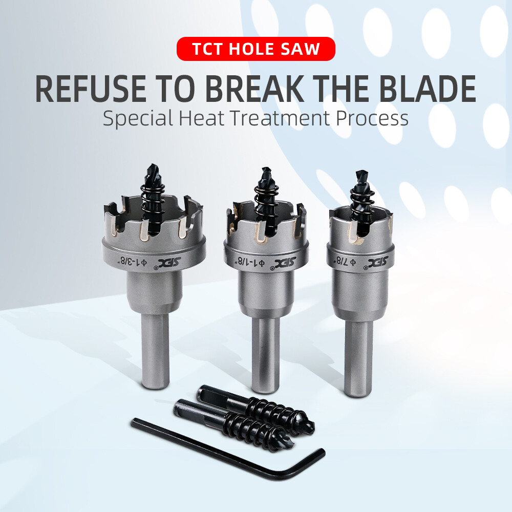 US TCT Hole Saw Carbon Hole Saw Set 3 Pcs 7/8», 1-1/8» and 1-3/8»