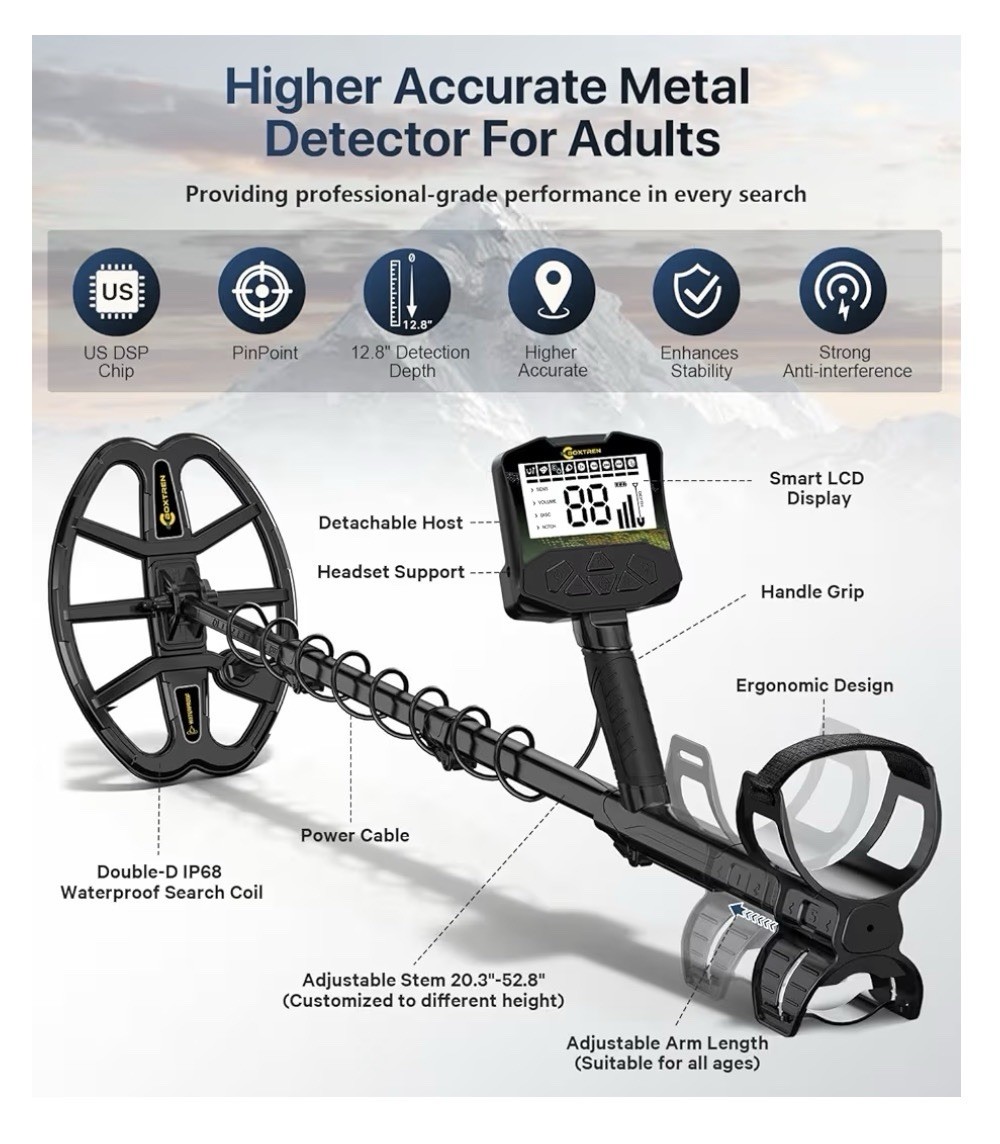 Boxtren Ground Search Metal Detector Waterproof LCD Display Backlight Pinpoint