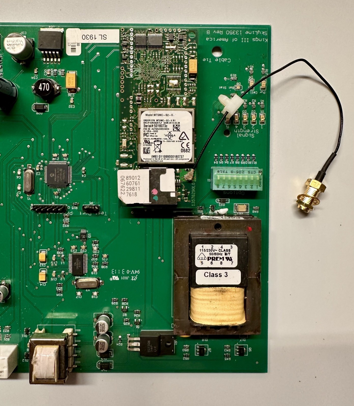 Kings III Skyline 13350 Rev B SL1930 GSM Control Board w/ MTSMC-G2-V & Antenna