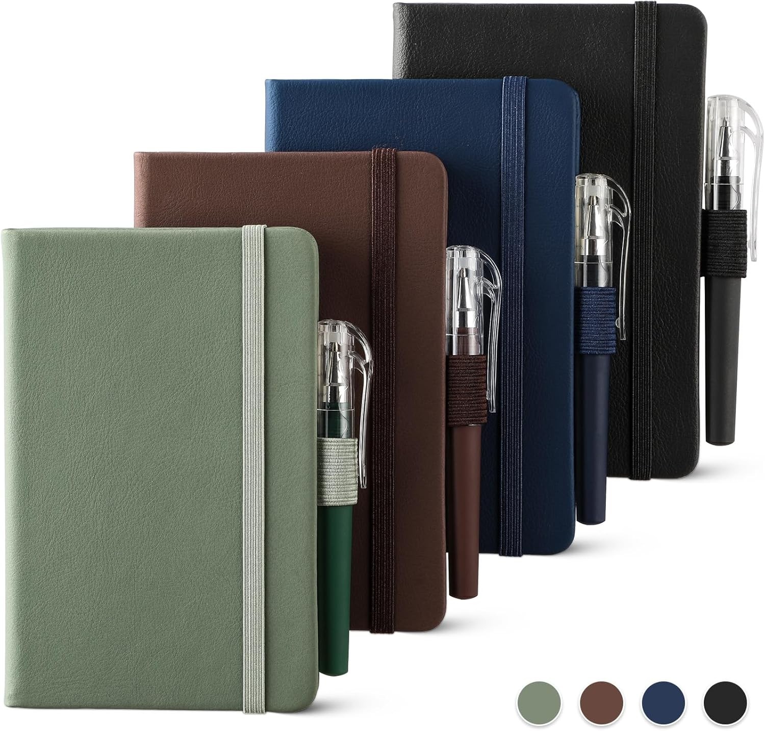 4 Pack Small Notebook Pocket Notebook, A6 Mini Leather Hardcover Journal, 3.7″ X