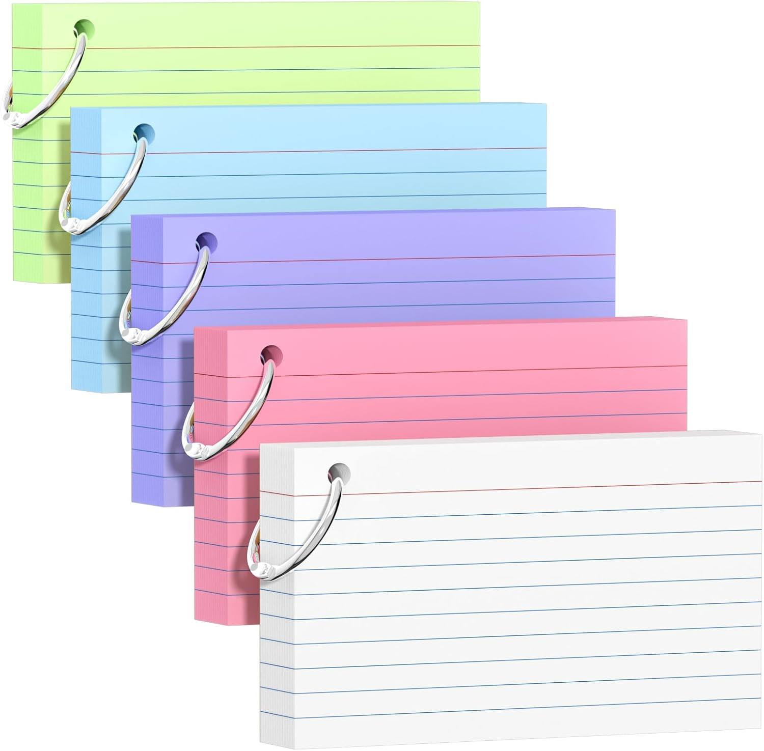 Tarjetas de indice de colores 250 unidades 3×5 pulgadas con llavero de estudio