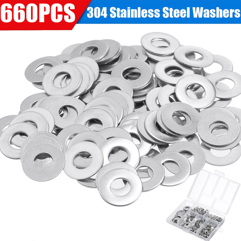 660 Pieces of 304 Stainless Steel Washers Flat Washer Assortment Set Kitc