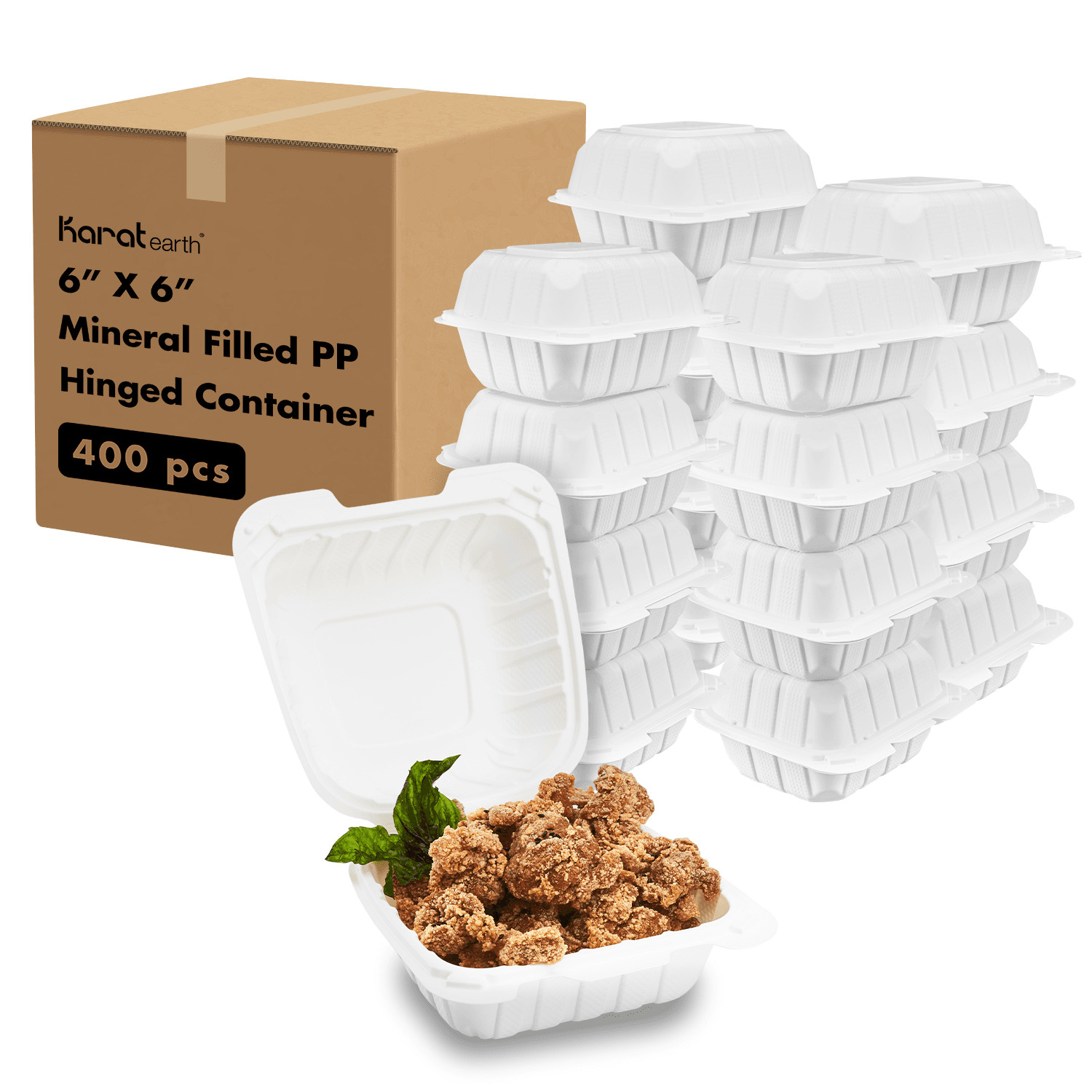 Karat Earth 6″x6″ Mineral Filled PP Hinged Container(1 compartment)/eco-friendly