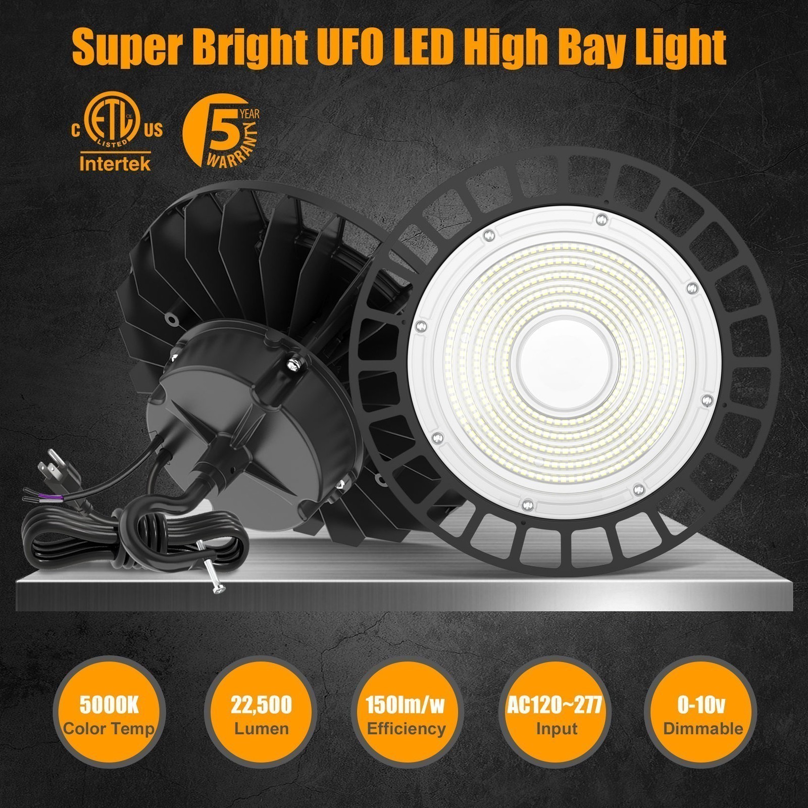 22500lm (Eqv.650W MH/HPS) UFO LED High Bay Light 150W Warehouse Shop Area Lights