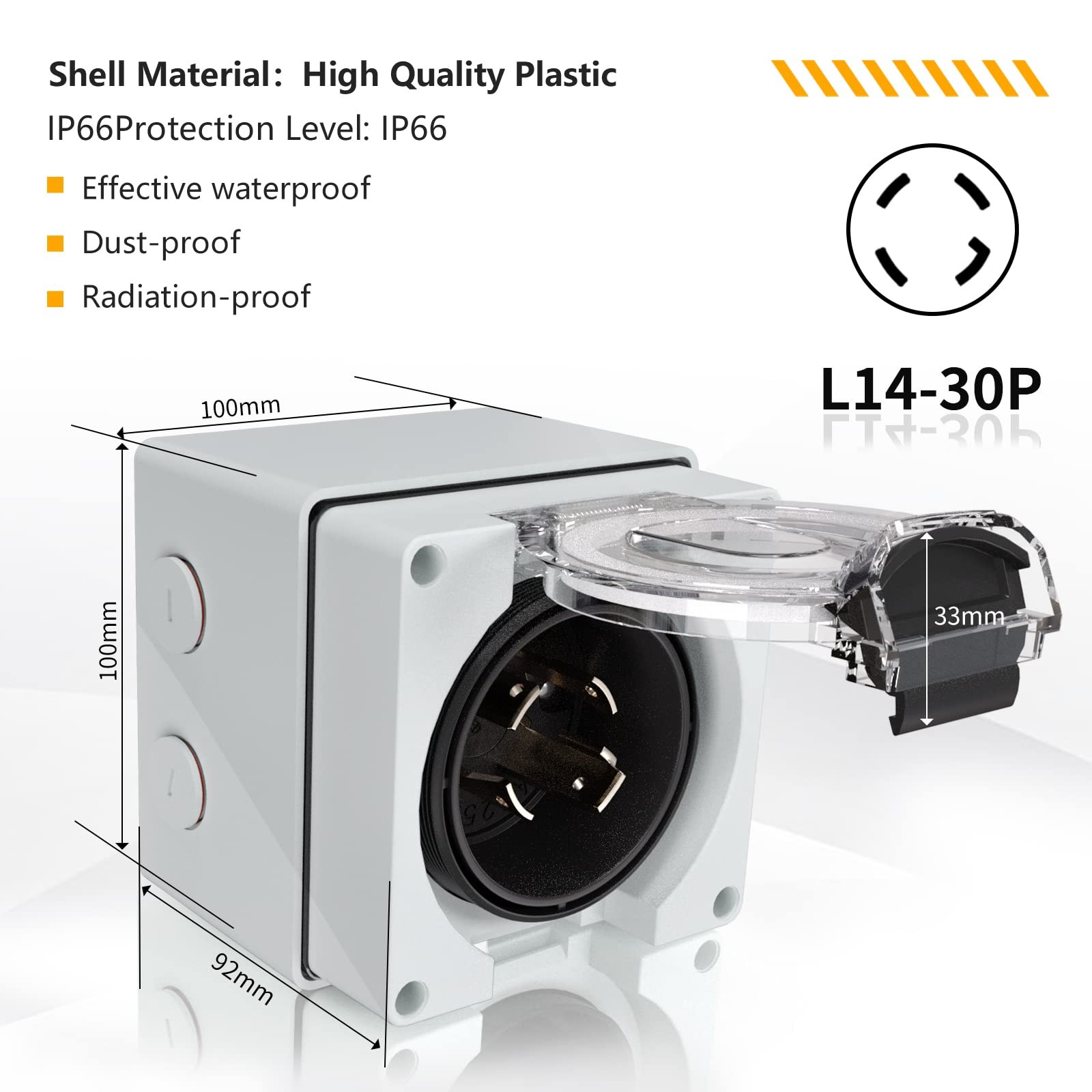 30 Amp Generator Power Inlet Box NEMA L1430P,125/250 Volt 7500W, Outdoor dust…