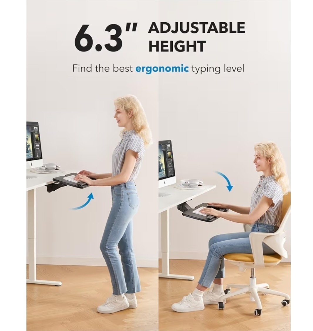 HUANUO Under Desk Keyboard Tray 25” x 9.84”, Adjustable Ergonomic Slide-Out