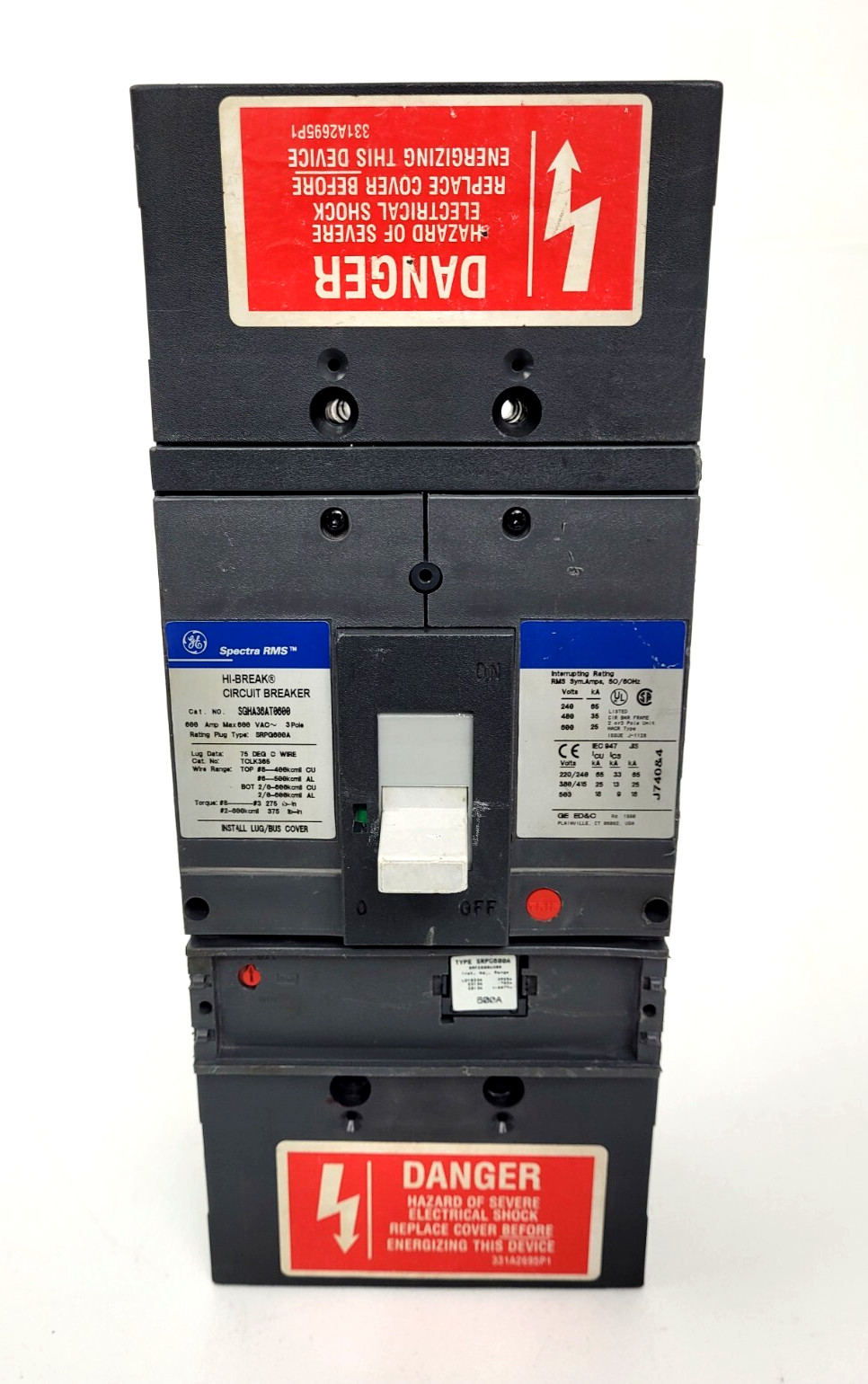SGHA36AT0600 GE 600 Amp 600 Volt Circuit Breaker w/ SPRG600A600 Rating Plug