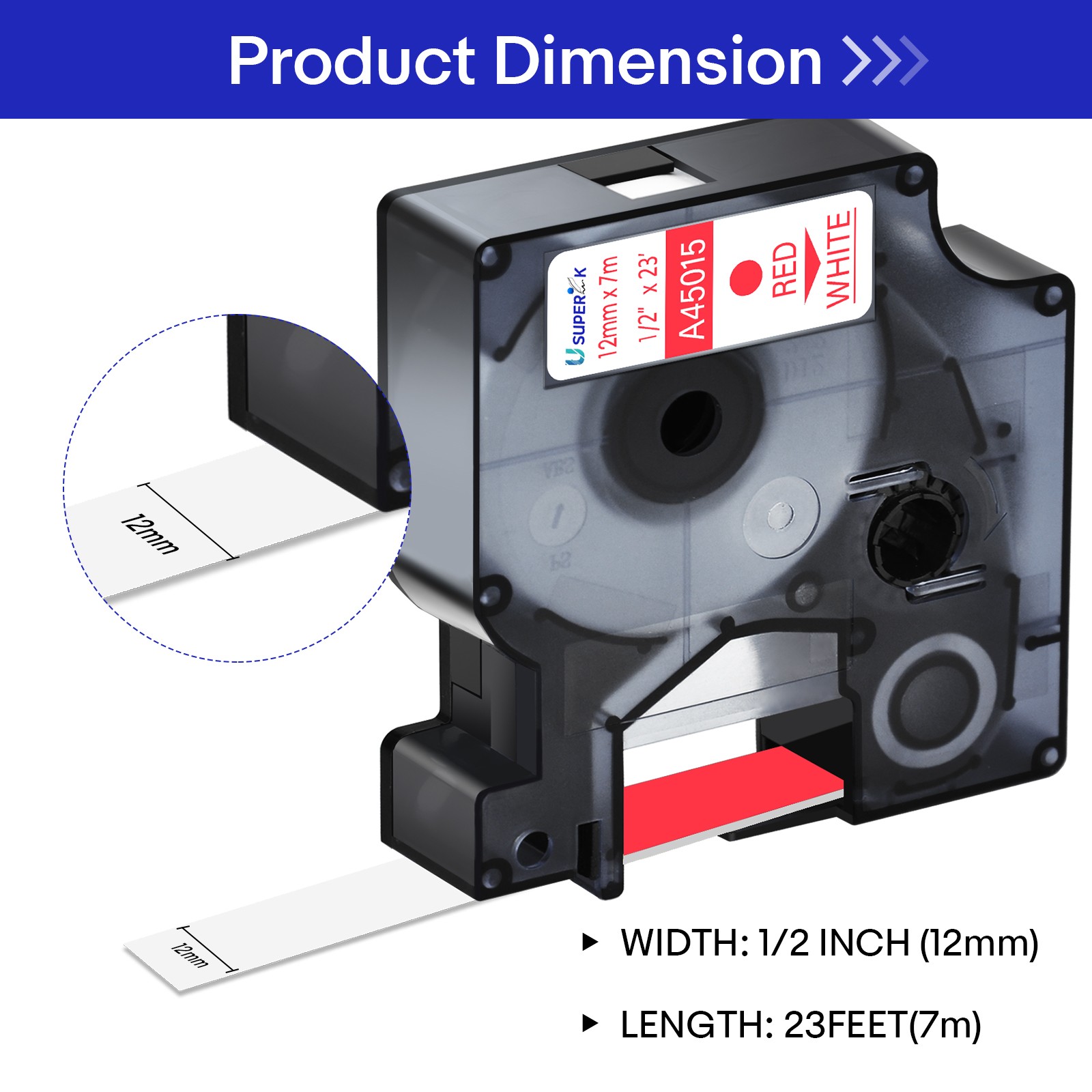 Standard Red on White Label Tape For DYMO D1 A45015 LabelManager 200 300 12mm