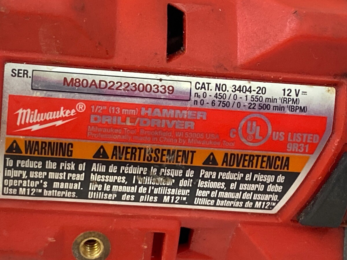 Milwaukee 3404-20 12V Fuel Cordless 1/2″ Hammer Drill/Driver (Bare T (TDW032534)