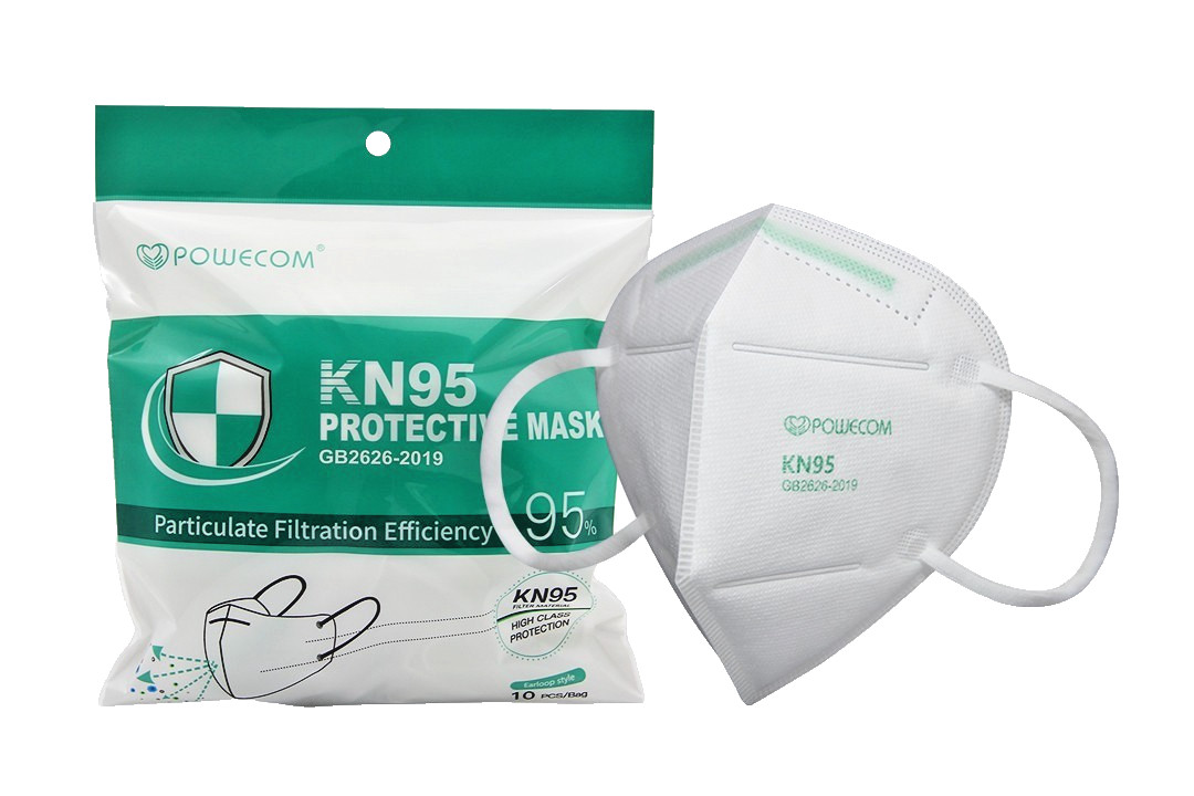 Powecom KN95 Face Mask GB2626-2019 Protective Respirator White 10 Pack Ear Loop