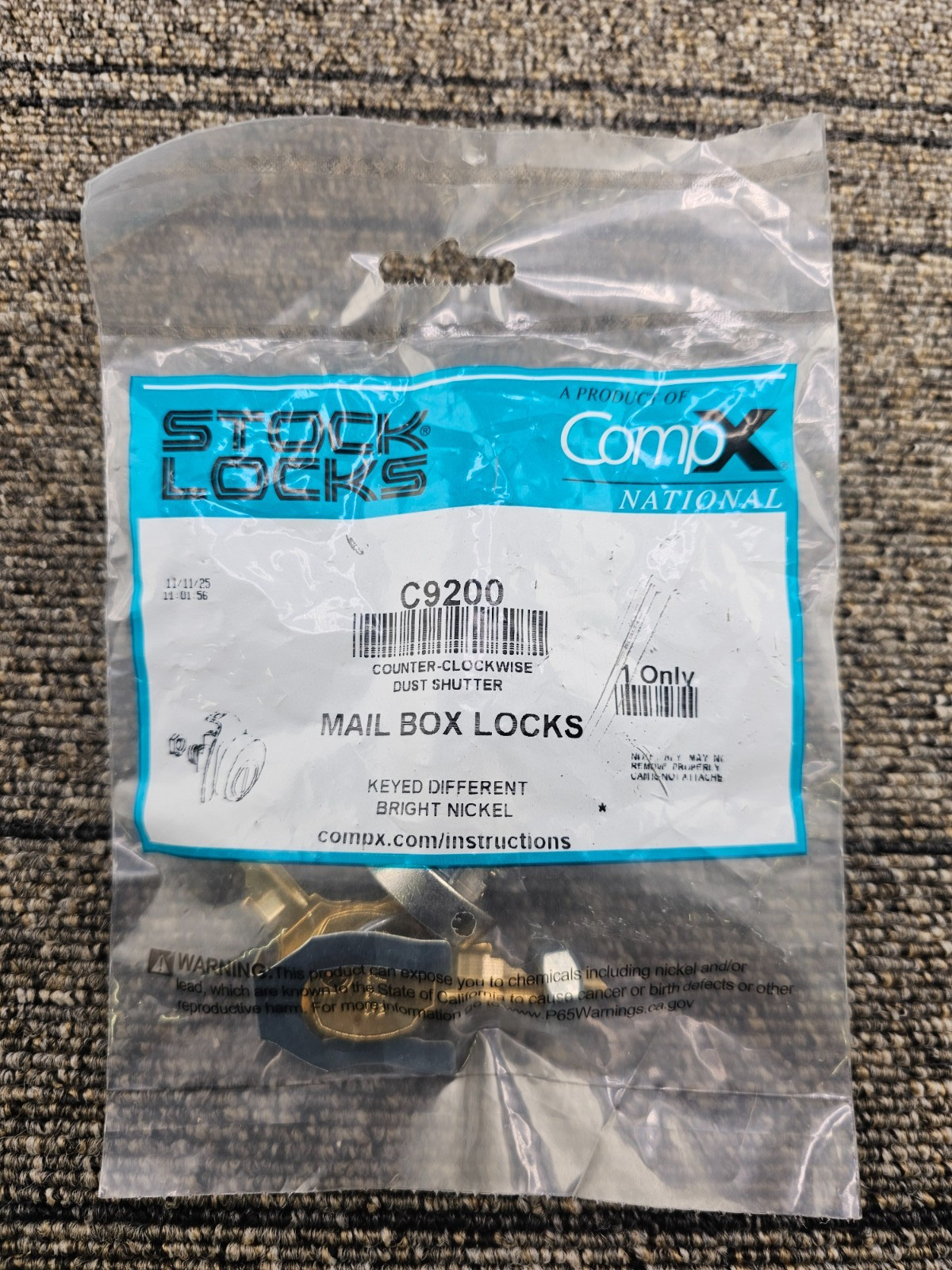 COMP X C9200 Specialized Pin Tumbler Mailbox Lock 90° Counter-Clockwise Rotation