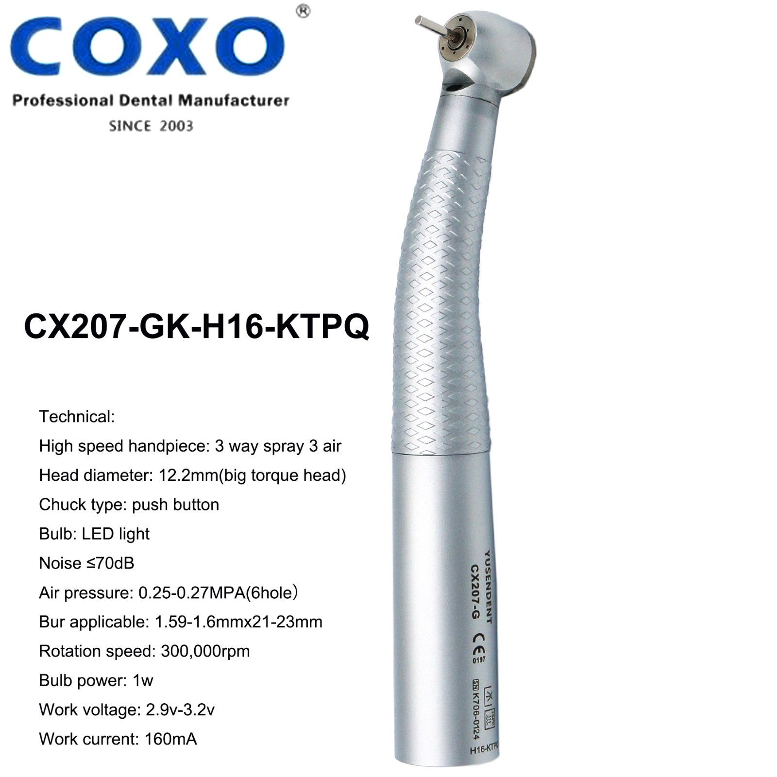 COXO Dental Handpiece Turbine High Speed Fiber Optic KAVO 6 Pin E-type Connector