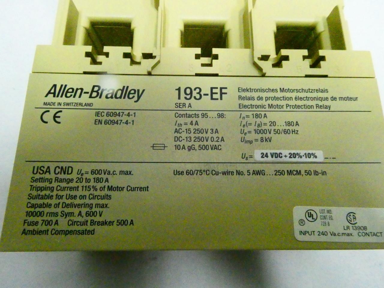 Allen Bradley 193-EF1AZJ Overload Relay 20-180a Amp 24v-dc