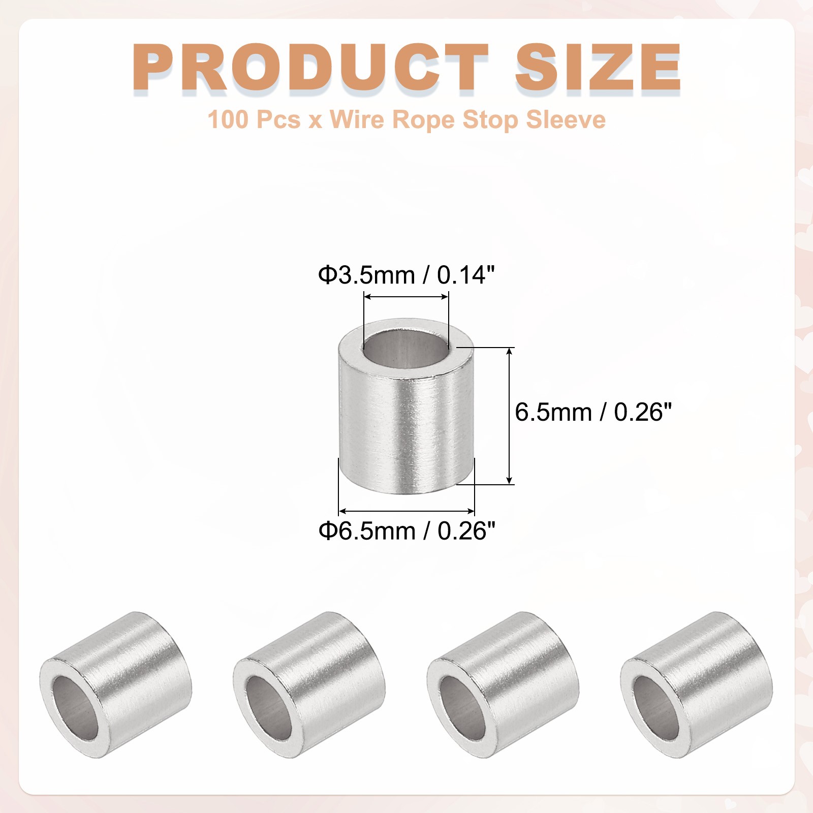 100Pcs 1/8″(3mm) Aluminum Crimping Loop Sleeve Round Wire Rope Stop Silver