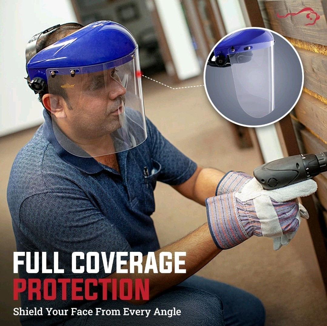 Safety Headgear with Clear Polycarbonate Face Shield, Blue (Pack of 16)