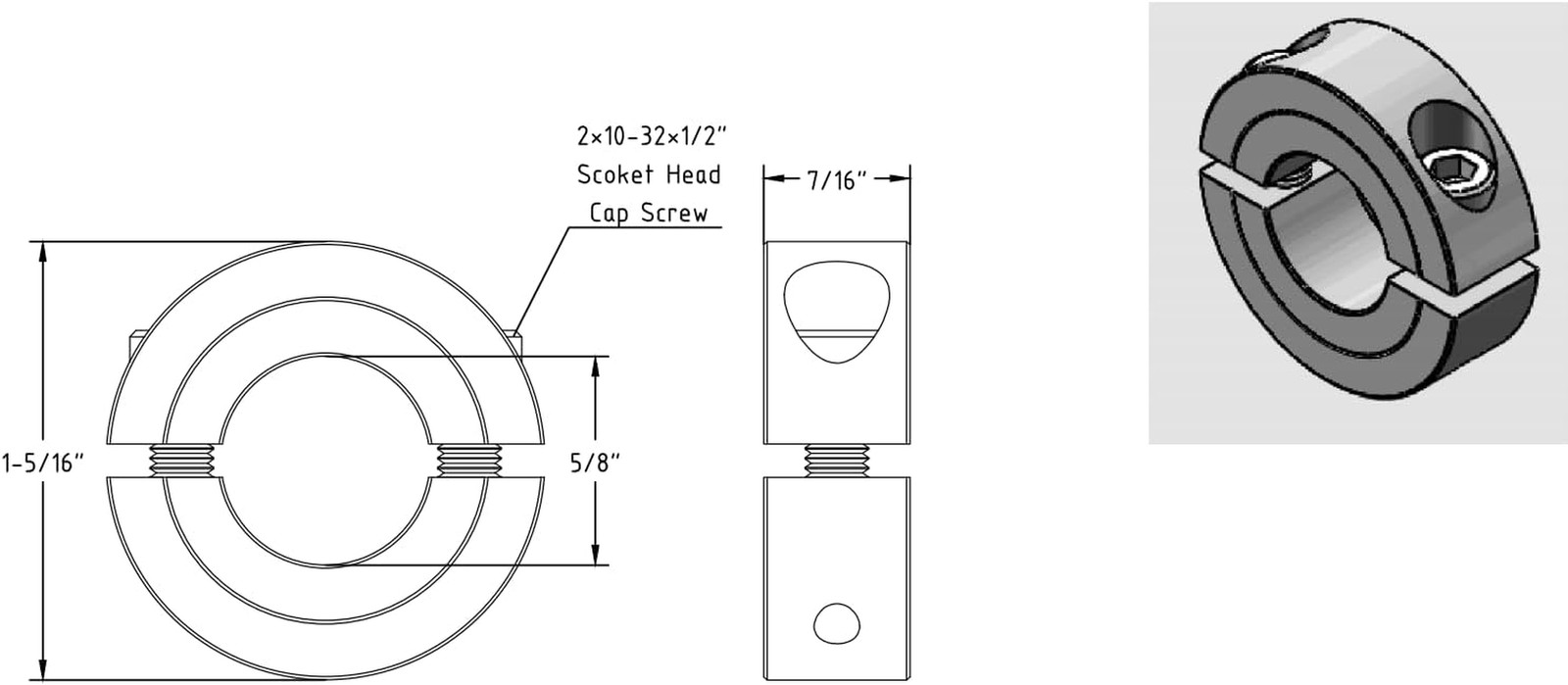 5/8″ Bore Double Split Clamp-On Shaft Collars of Carbon Steel with Black Oxide C
