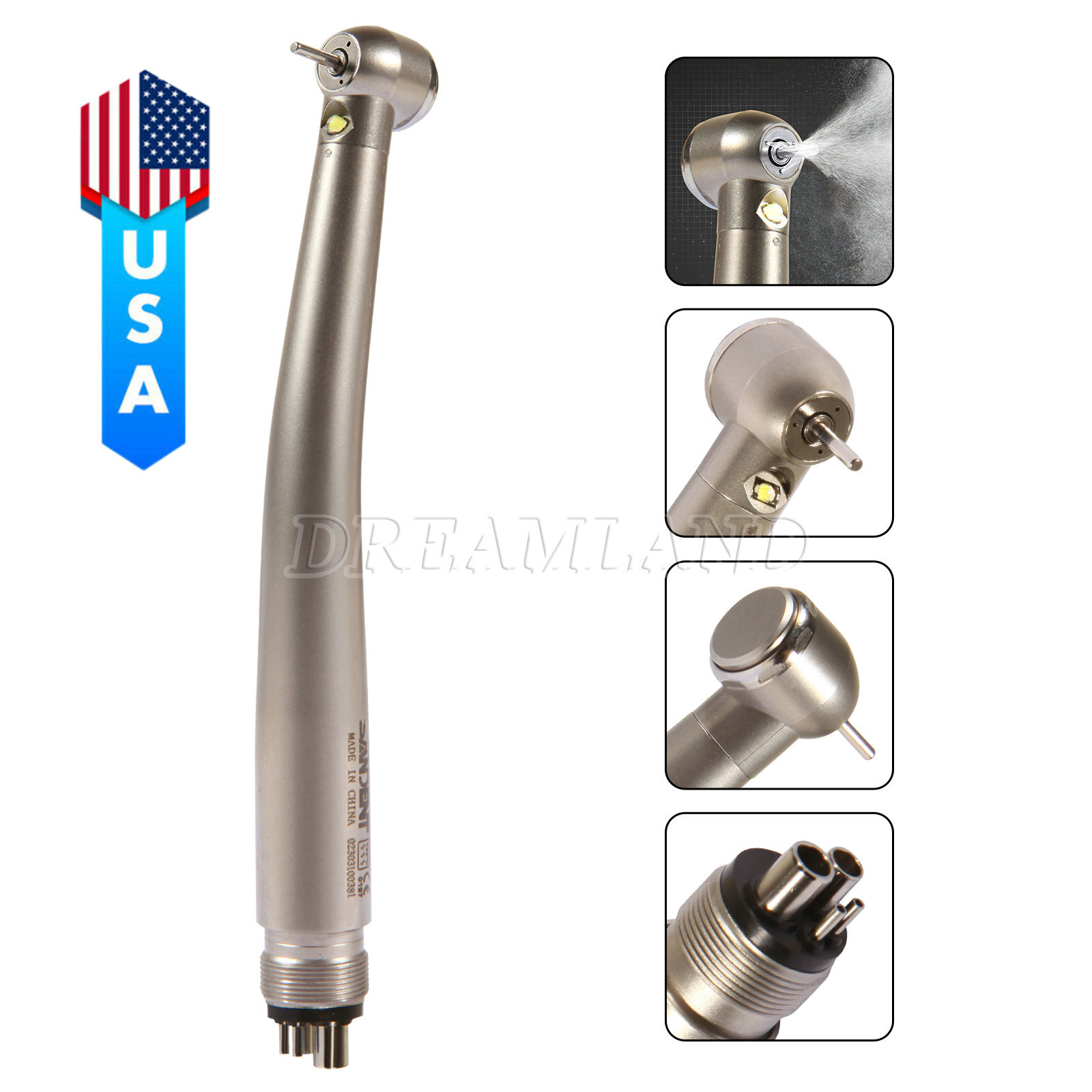 Dental E-generator LED Triple spray Fiber Optic Handpiece High Speed 4 Hole