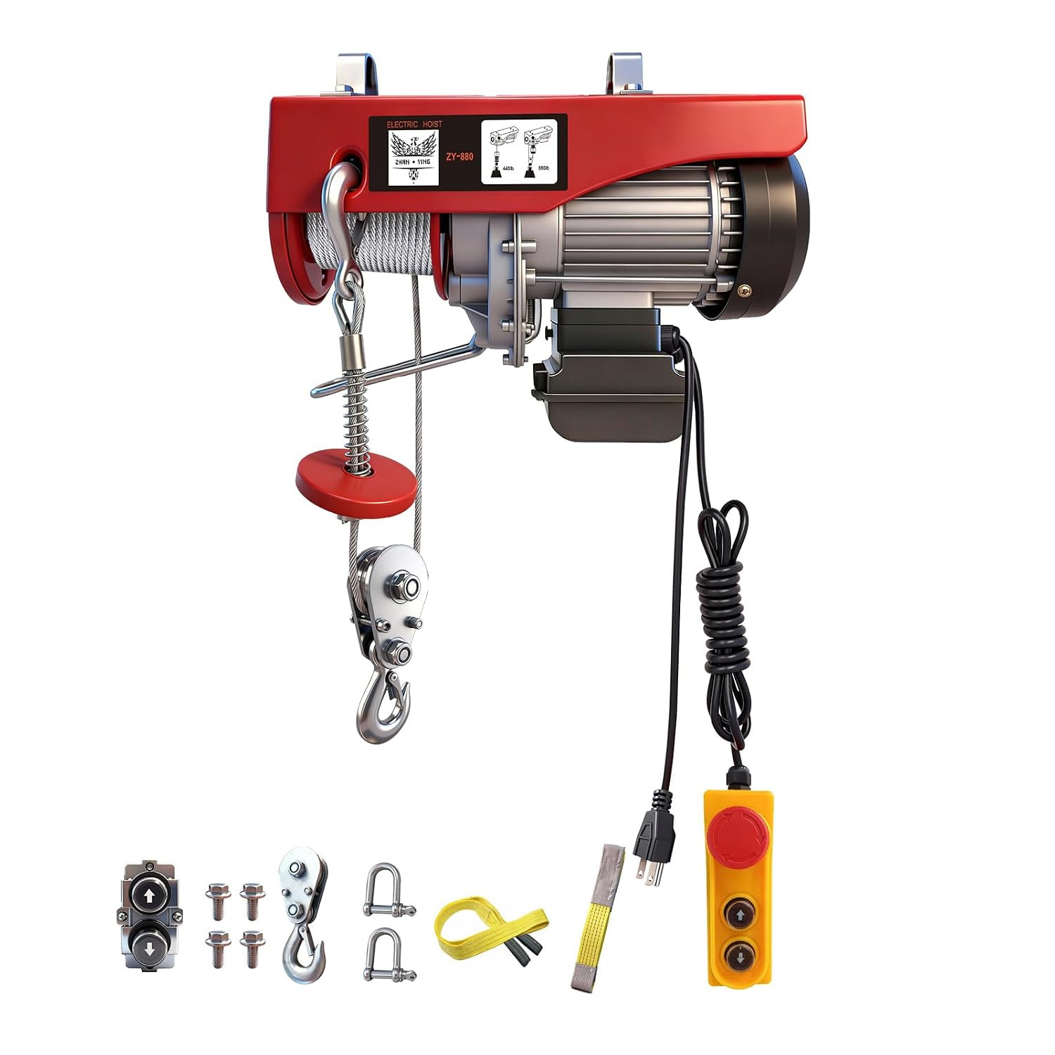 Electric Hoist, 440 Lbs Material Handling Tool, 110V Electric Winch with 14Ft Wi