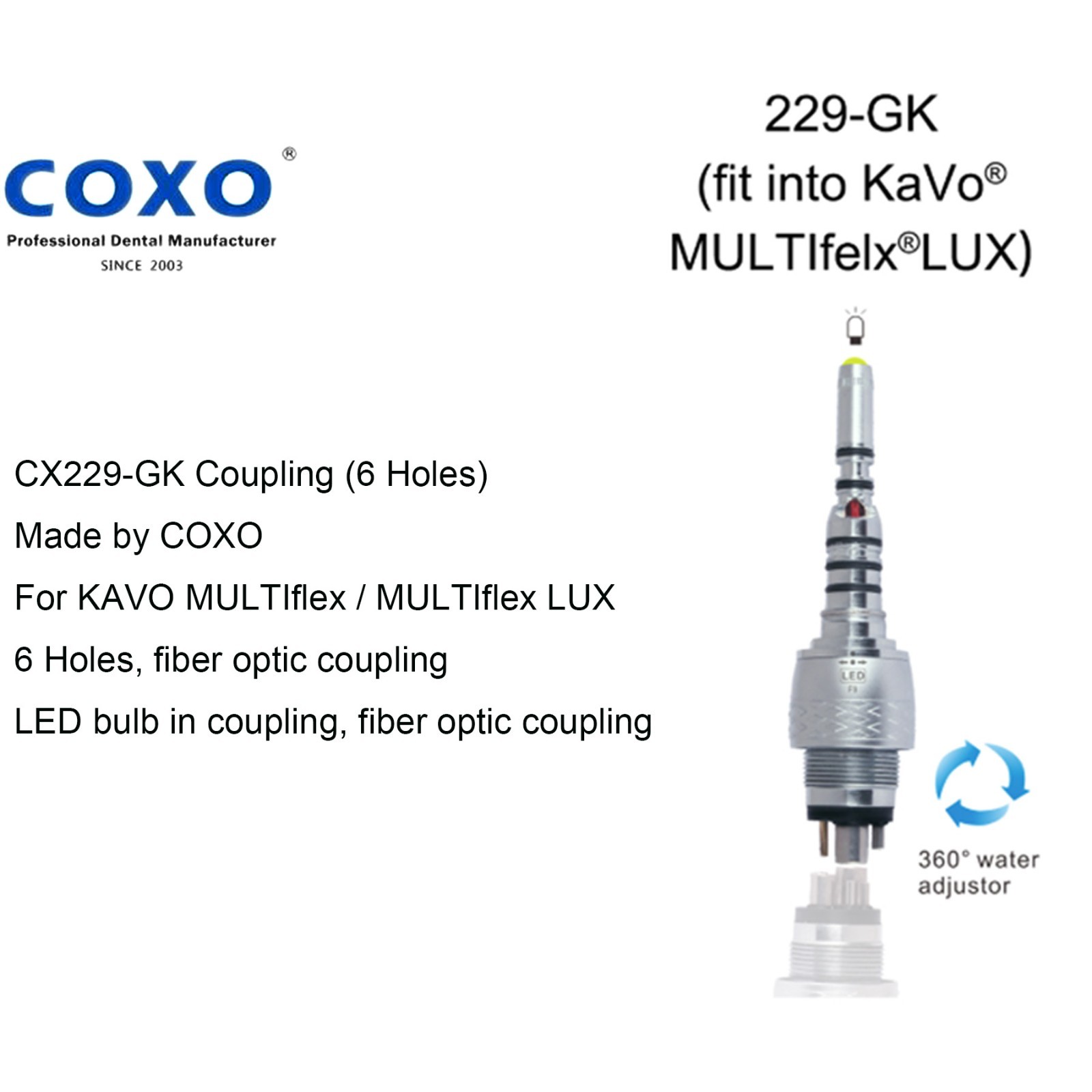 COXO Dental Fiber Optic High Speed Handpiece For KAVO MULTIflex Coupler 6 Holes