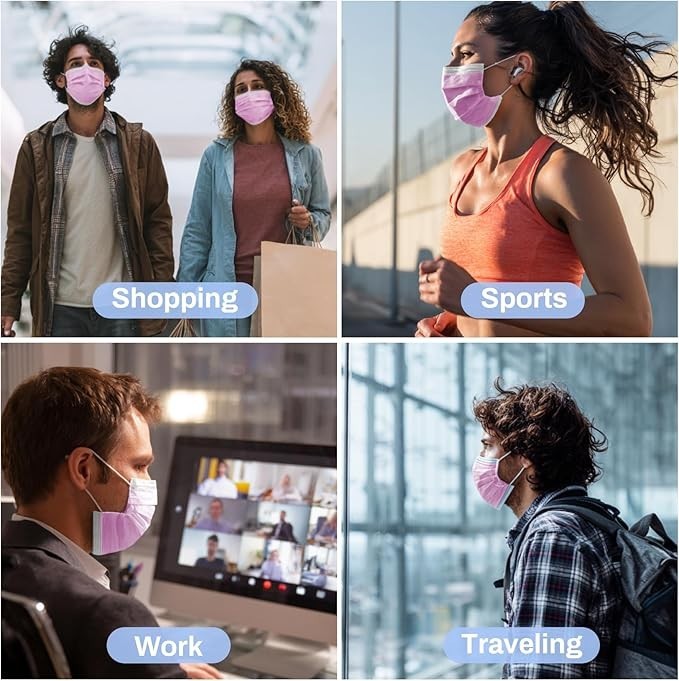 Disposable 3 Ply Face Mask, Filter Protection for Daily Use, Adults, Home