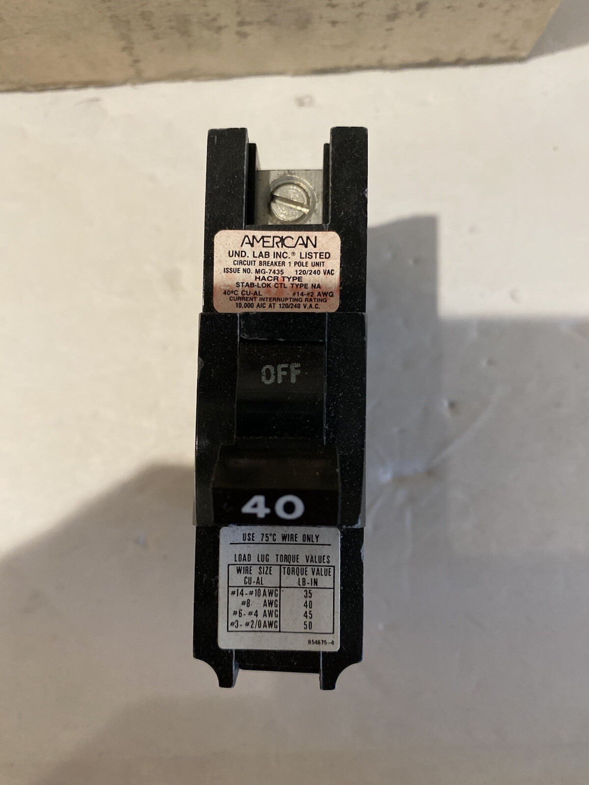 American Circuit Breakers single pole 40 amp. Stab Lok