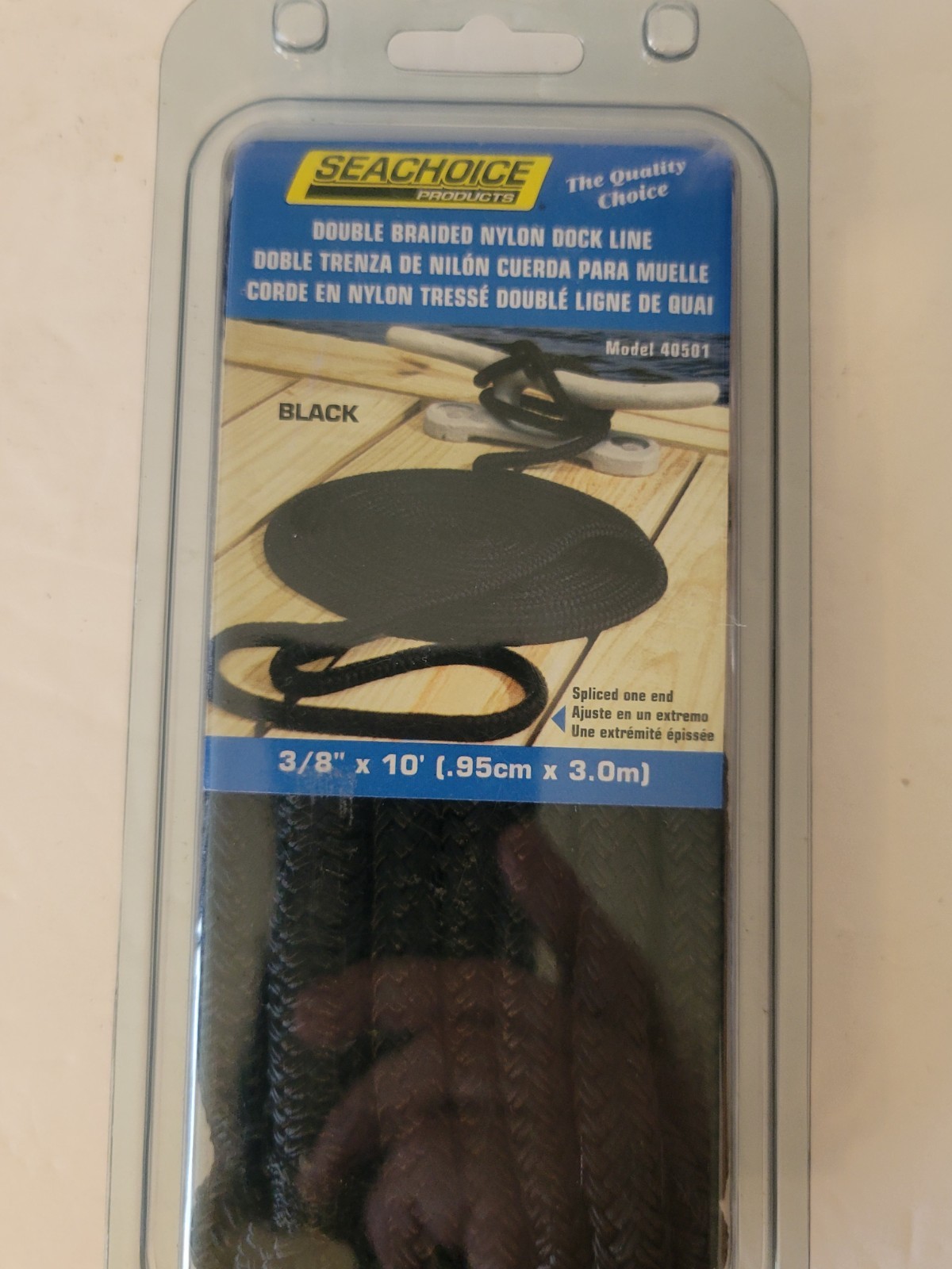 Seachoice 40501 Double Braid Nylon Dock Line Black 3/8-Inch x 10 Feet (NEW)