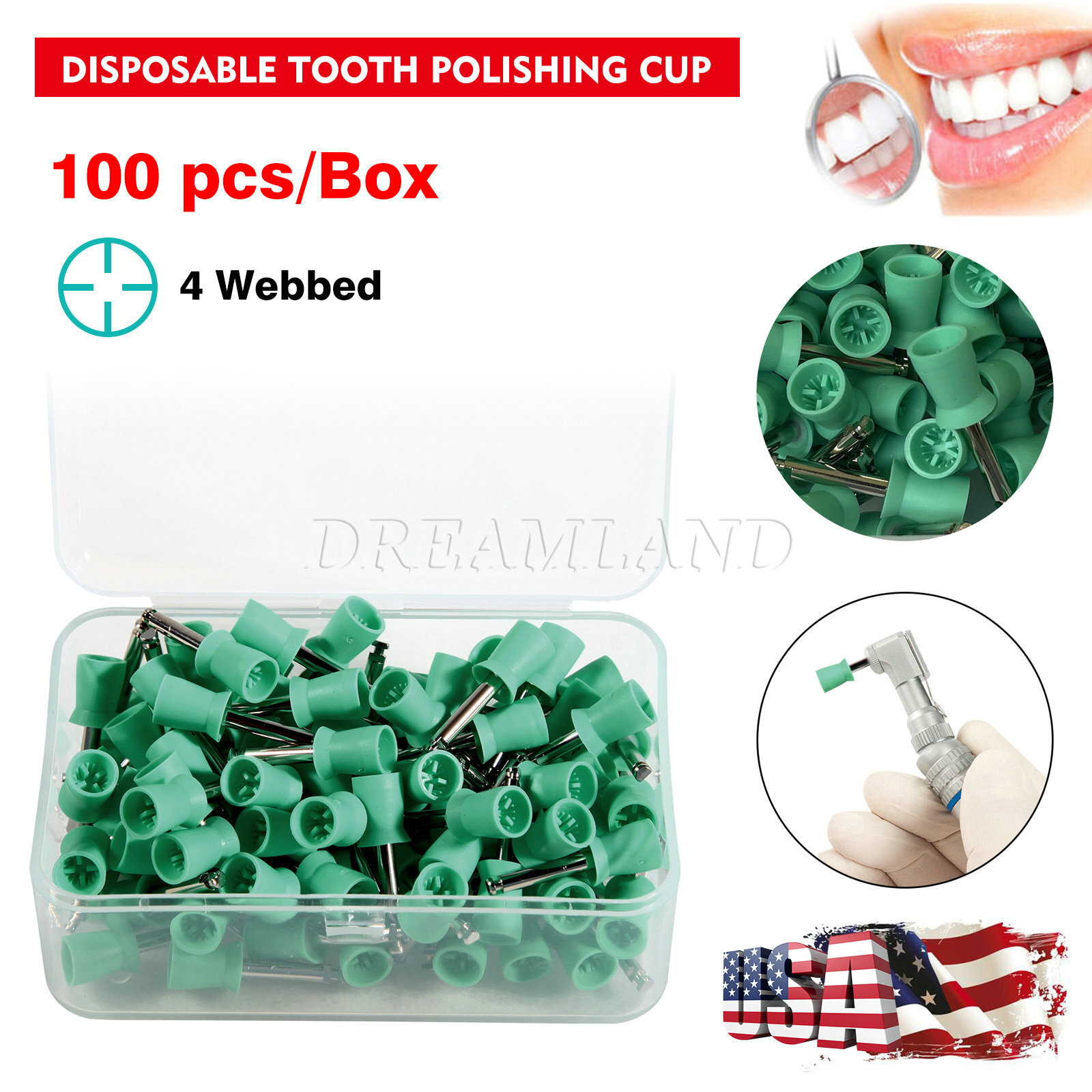 100 PCS Dental Prophy Polishing Cup Latch Type for Contra Angle Handpiece USA