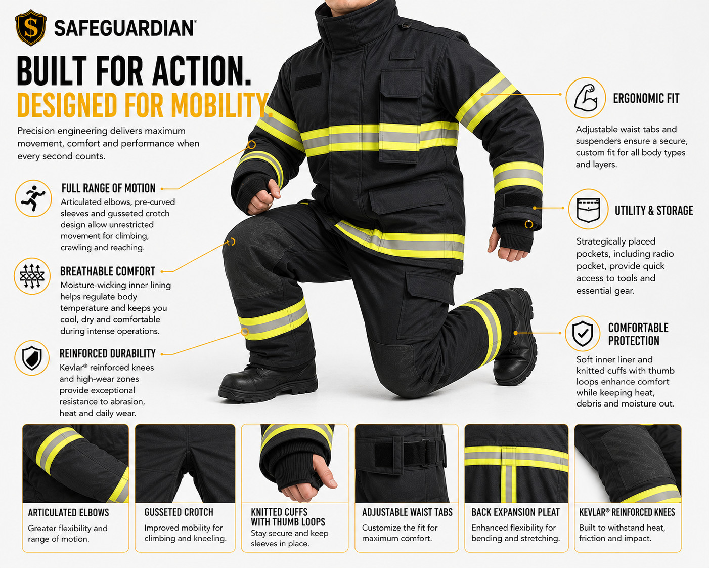 DYOB Firefighter Suit Fire Suit Turnout Gear Jacket/Pants w/ Overall straps NFPA
