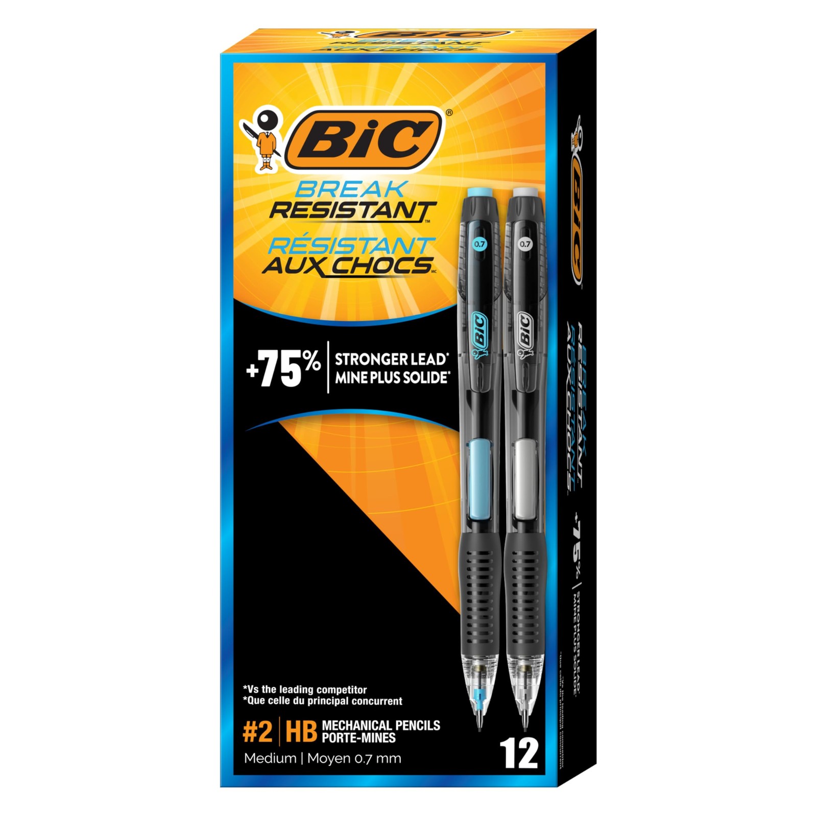 BIC Break Resistant Mechanical Pencils with 12 Count, Black, Blue, Gray