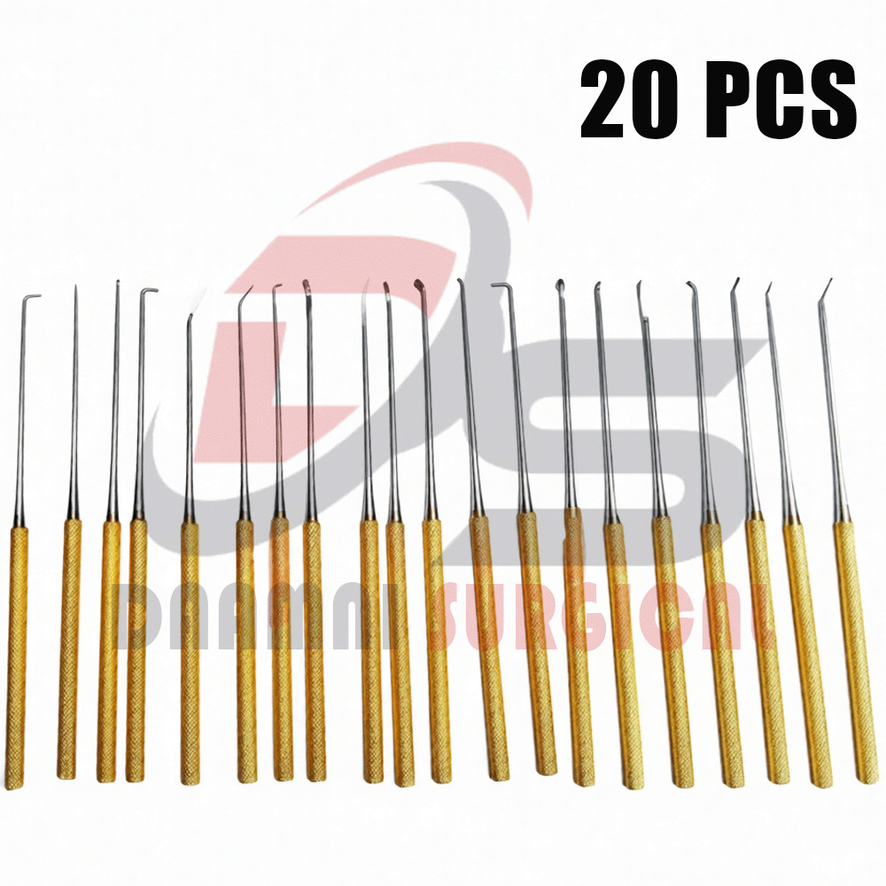 Rhoton Micro Dissector Set 20 Pieces with Gold Neurosurgery Surgical Instruments