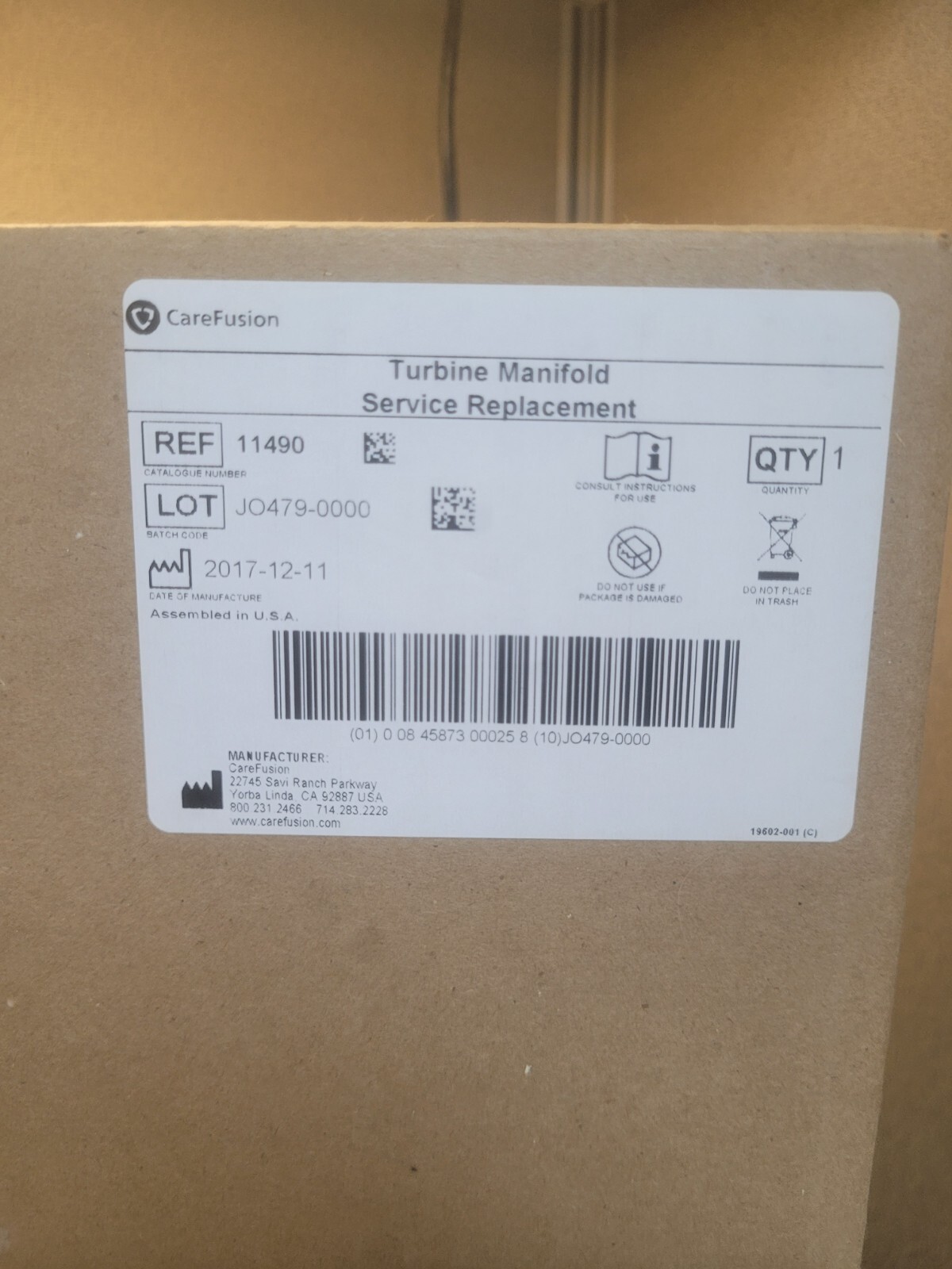 New Carefusion Vyaire 11490 TURBINE MANIFOLD ASSEMBLY CAREFUSION LTV 1200/1150