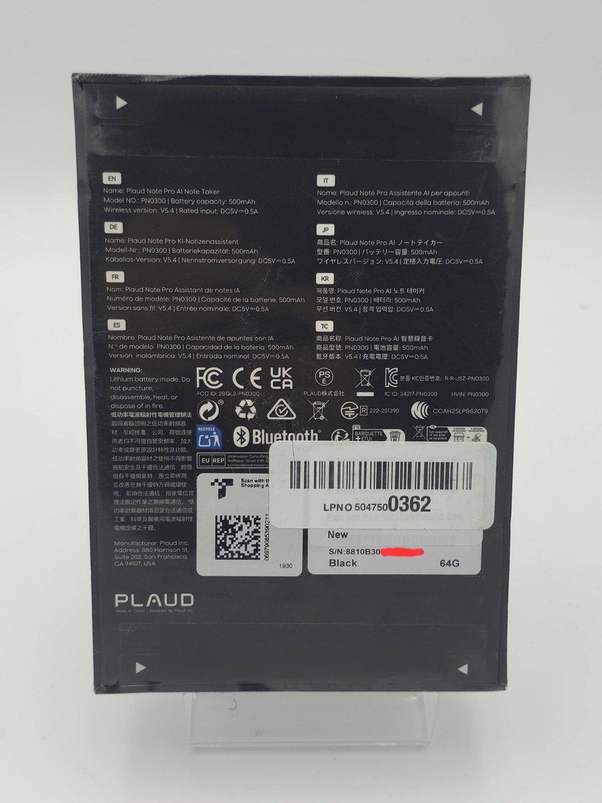 Plaud Note Pro AI Voice Recorder Note Taker PN0300 64GB Black New Sealed