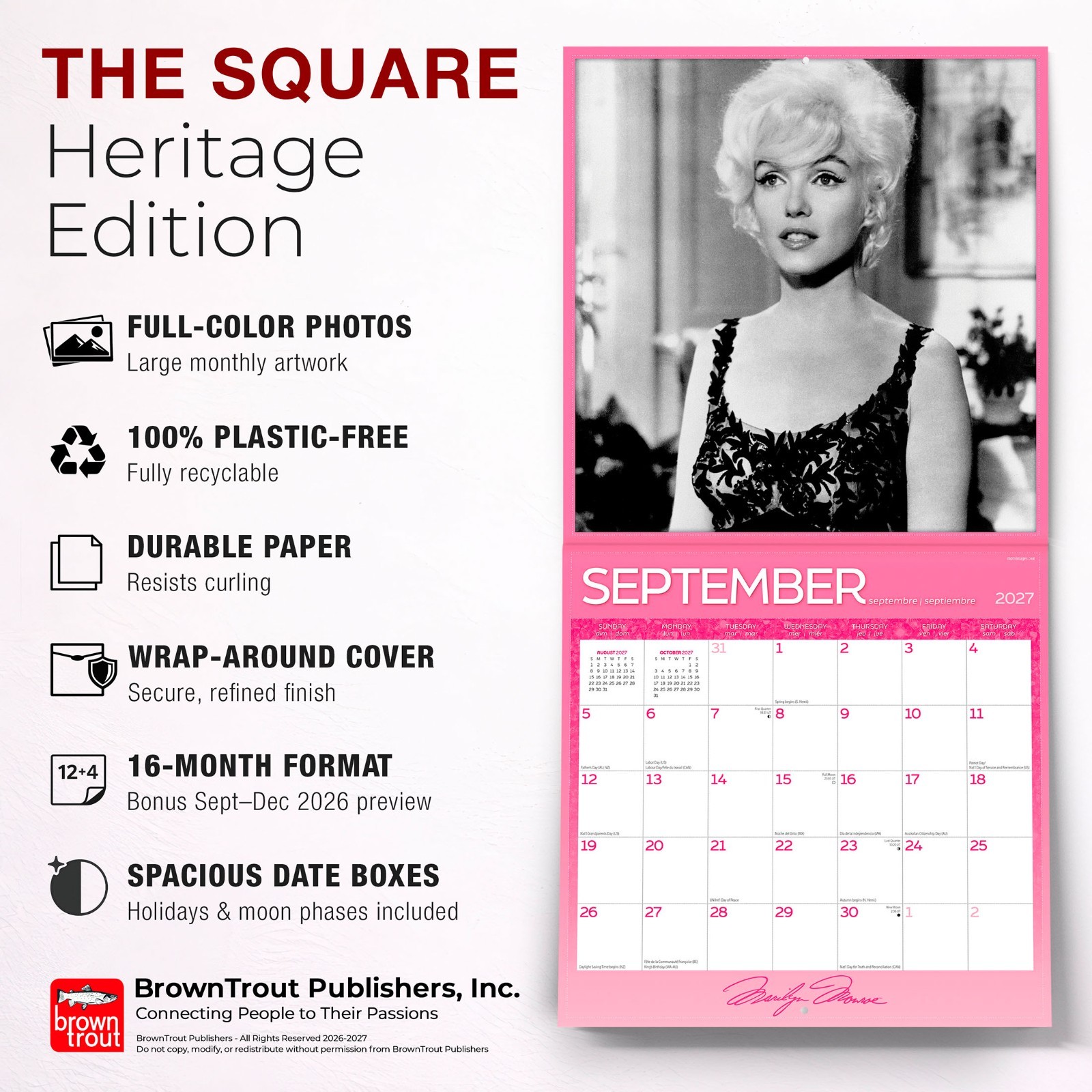 Marilyn Monroe OFFICIAL 2027 12×24″ (Hanging) Wall Calendar | Foil Stamped Cover