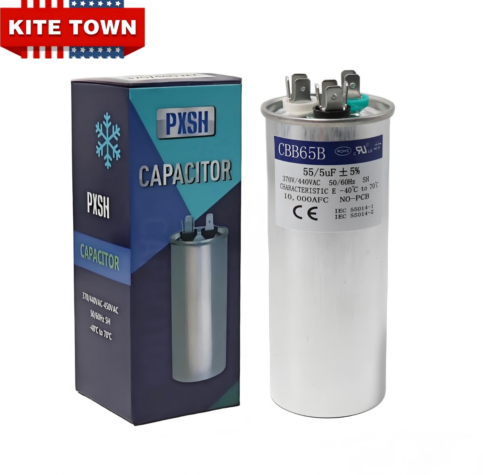 CBB65B 55+5 uF ±5% Dual Run Start AC Capacitor 370/440 VAC for AC Condenser