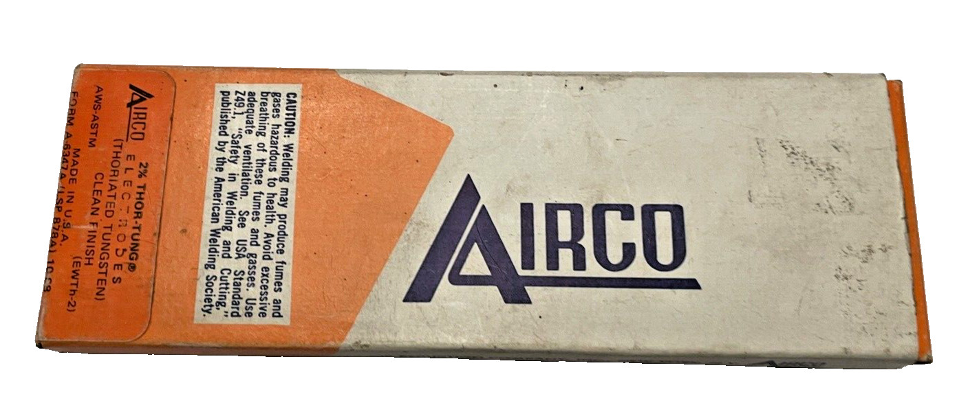 Electrodes AIRCO 2% Thor-Tung Made in USA Welding 10+ Rods in Box Vintage