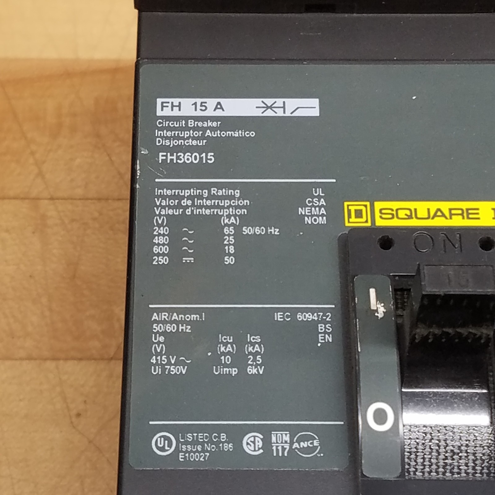 Square D FH36015 I-Line Circuit Breaker, 15A, 600V, 3-Pole, Dark Gray Label