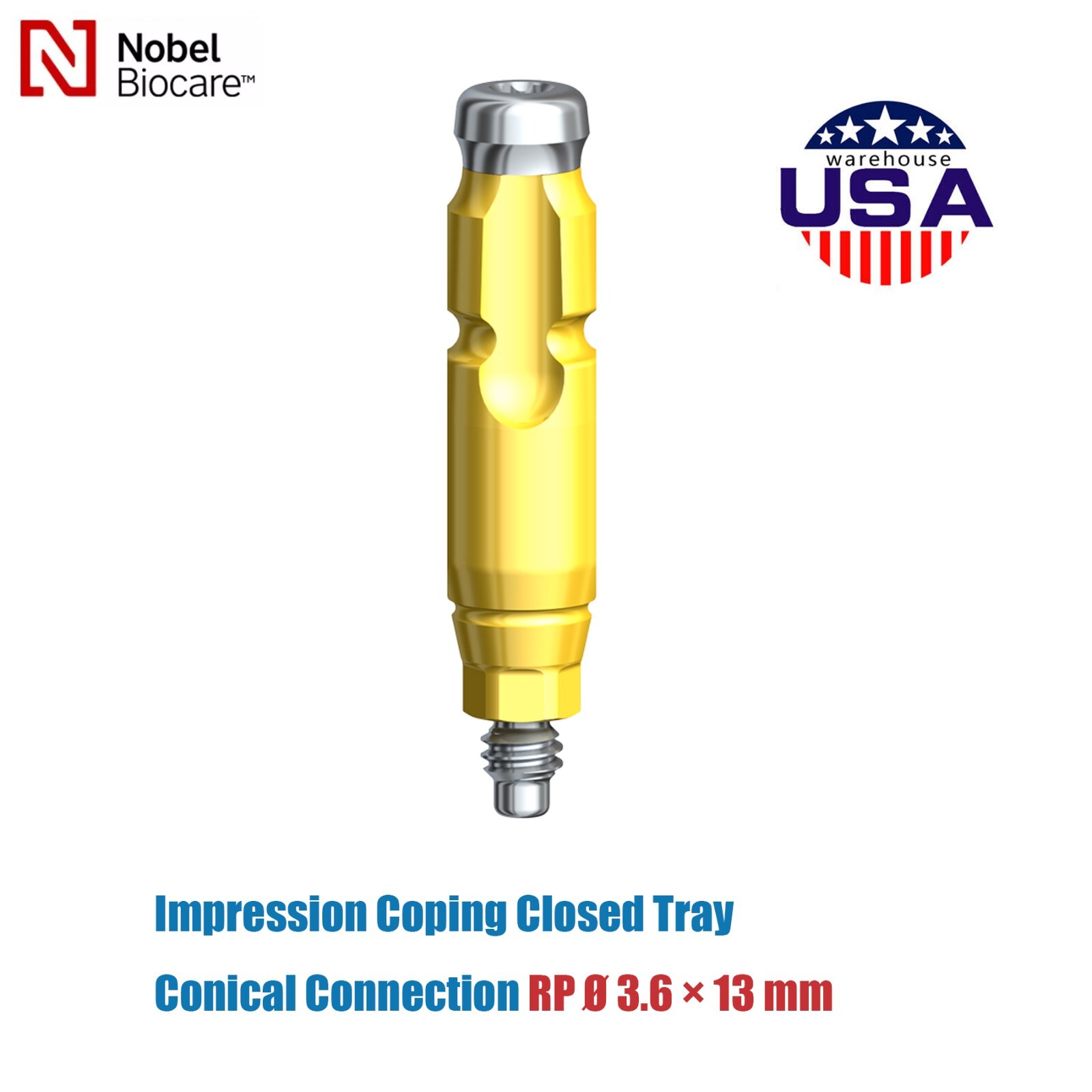 Nobel Biocare Titanium Impression Coping Close Tray NP/RP Ø3.6/5.0/6.0mm H9/13mm