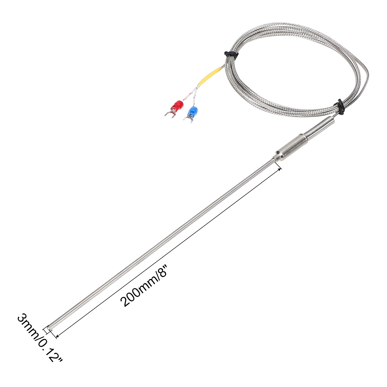 K Type Thermocouple Temperature Sensor Probe, 3x200mm 4.9ft Wire 0-1100°C