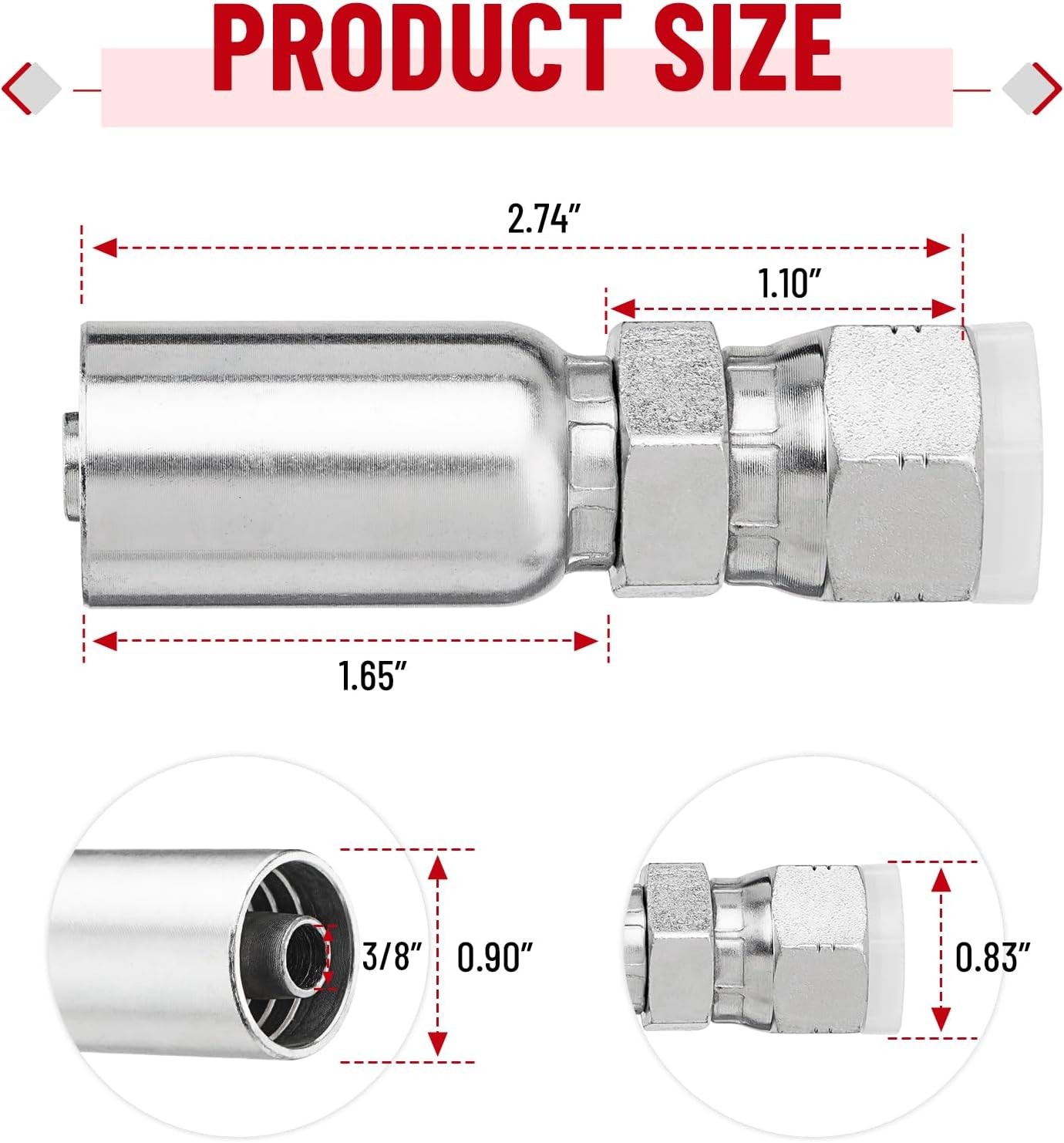 New-12 Pack 3/8″ Hydraulic Hose Fittings, 3/8″ I.D. Hose x 1/2″ JIC 37° Female