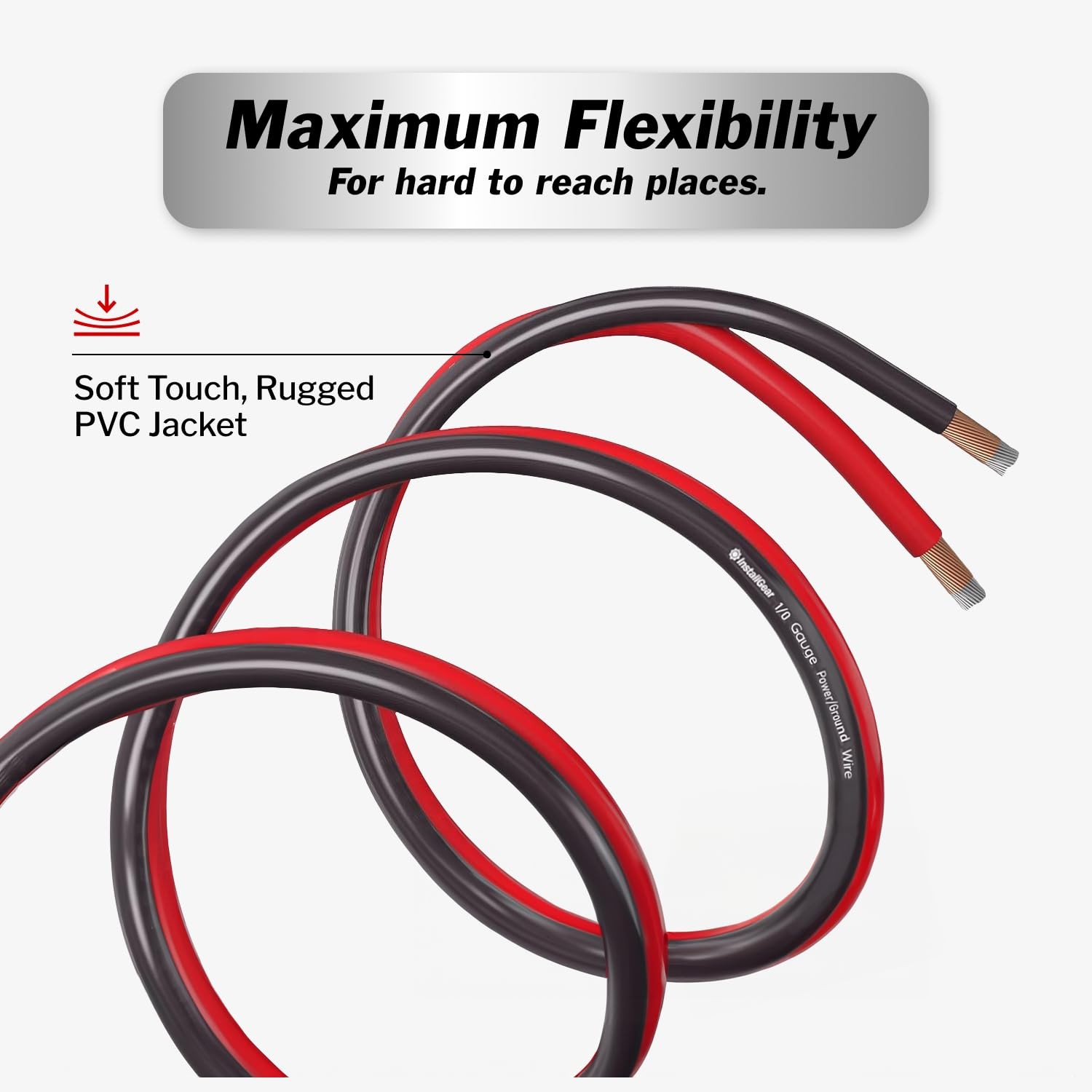 InstallGear 8 Gauge Power or Ground Wire – 99% OFC 8 Gauge, Red/Black (50ft)