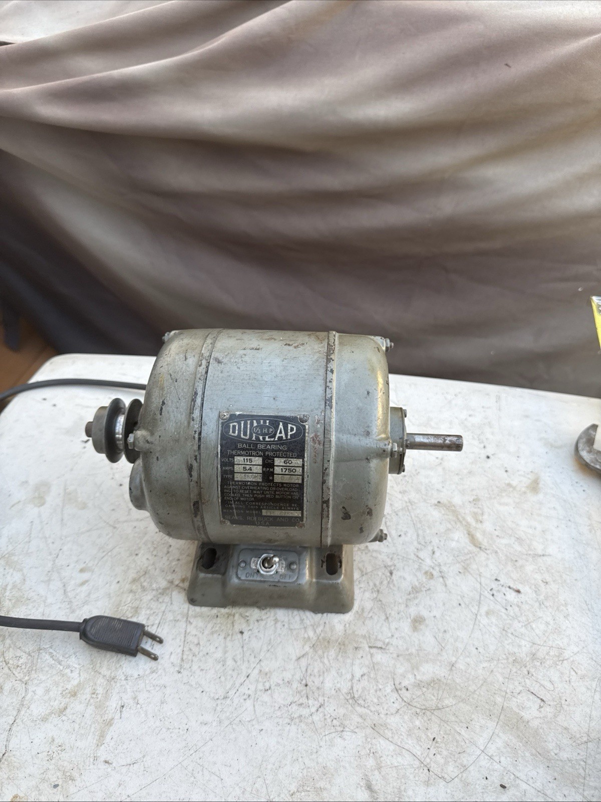 Dunlap 1/3 Hp Electric Motor 1750 RPM 115V 5.4 AMP Model 115.6759 Working Great