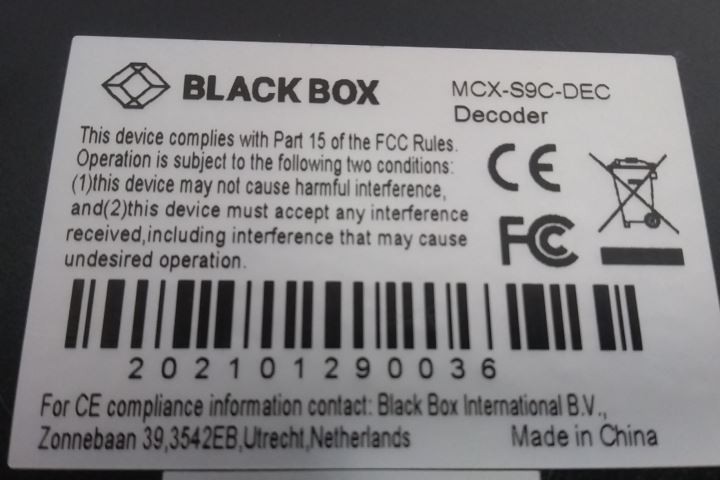 Black Box MCX-S9C-DEC Network AV Decoder with HDMI 2.0 Scaling